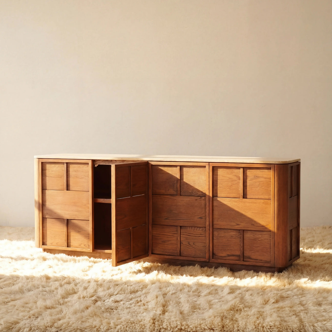 Hearth Sideboard Oak wood with travertine top