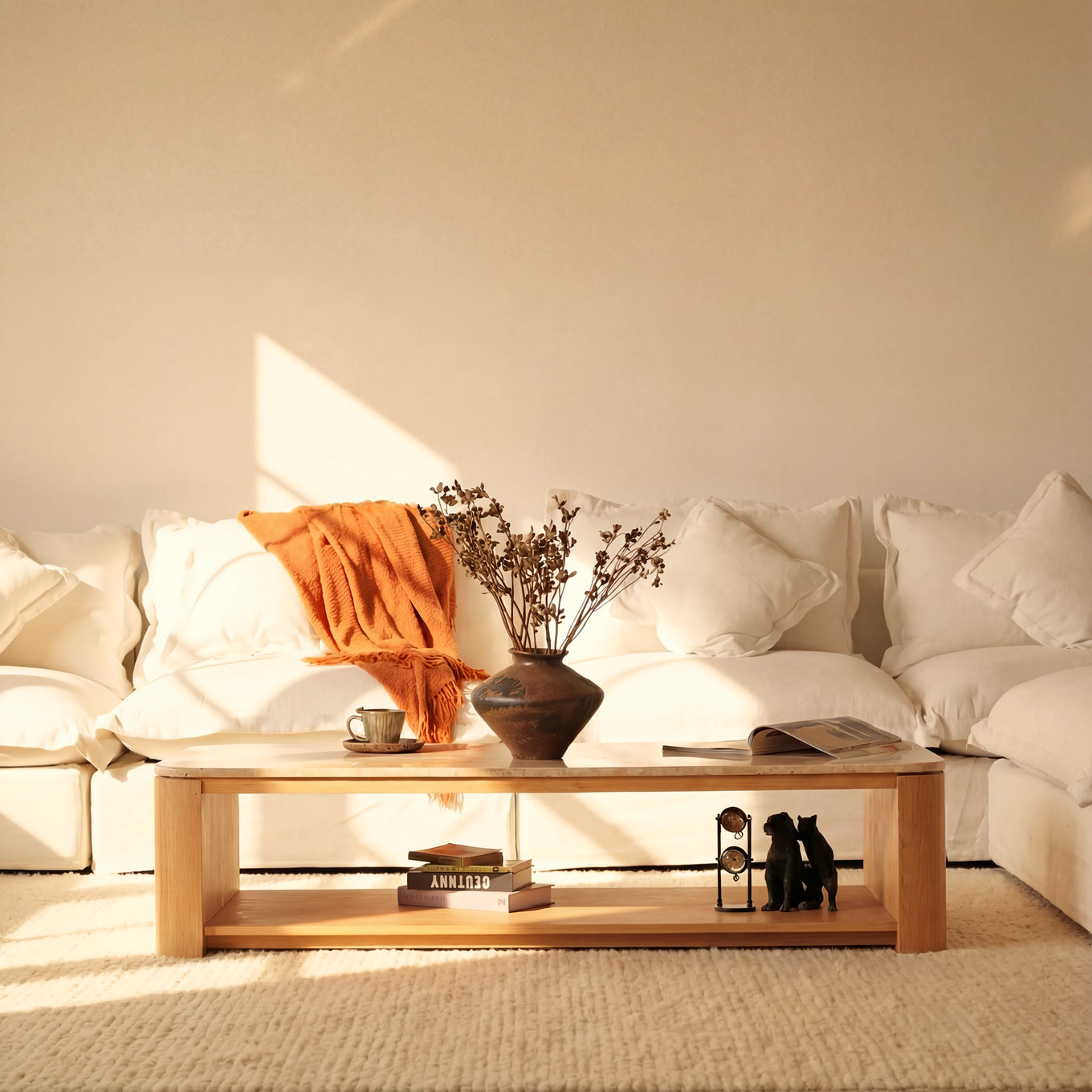 Ovelo Coffee Table Oak wood with travertine top