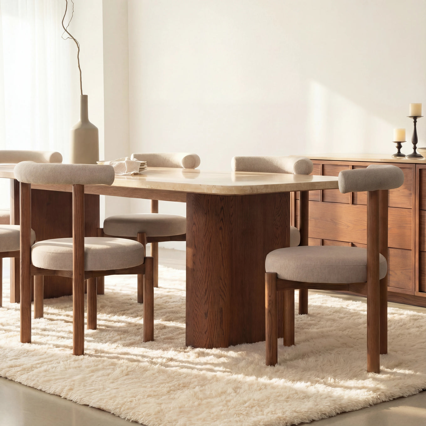 Ovelo Dining Table Oak wood with travertine top