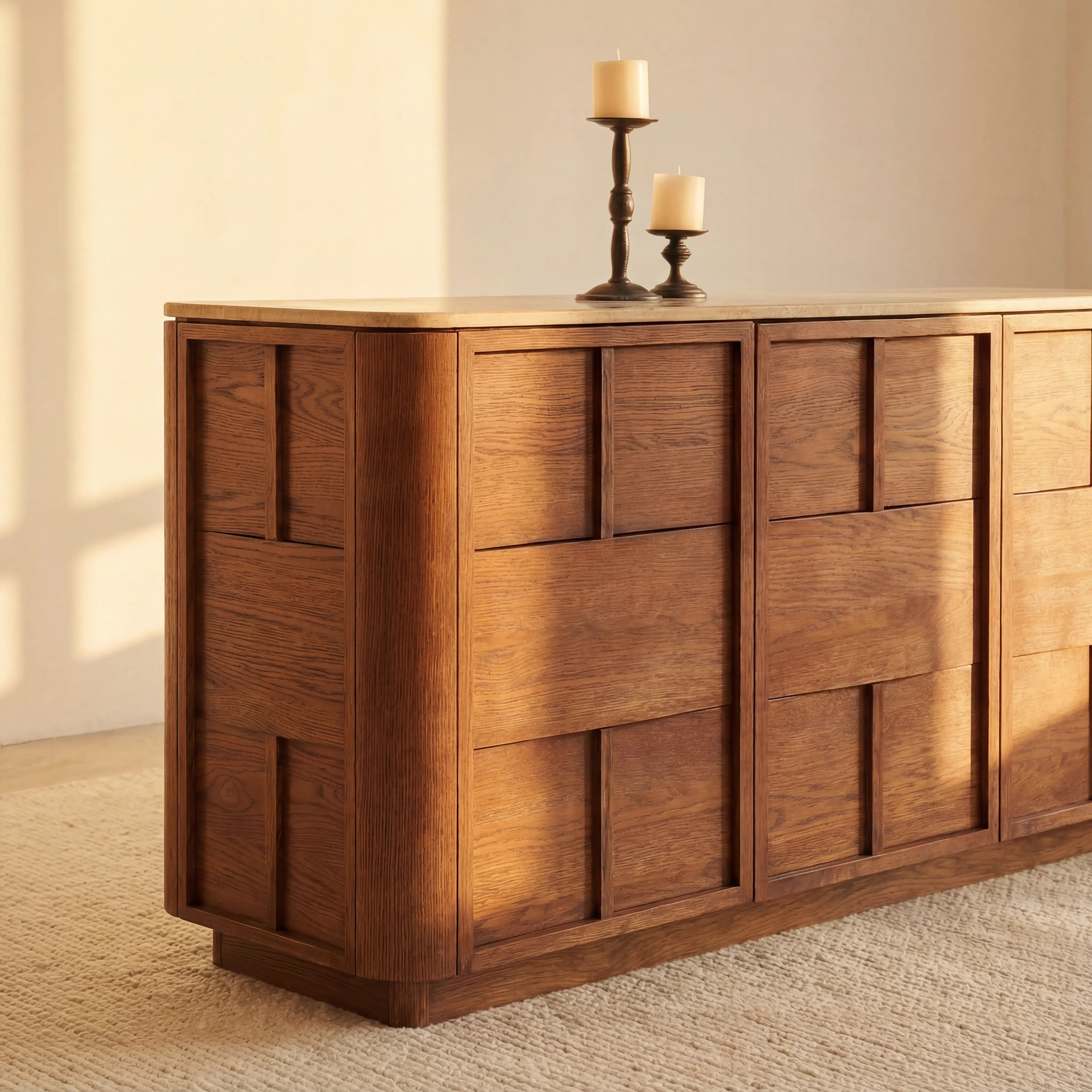 Hearth Sideboard Oak wood with travertine top