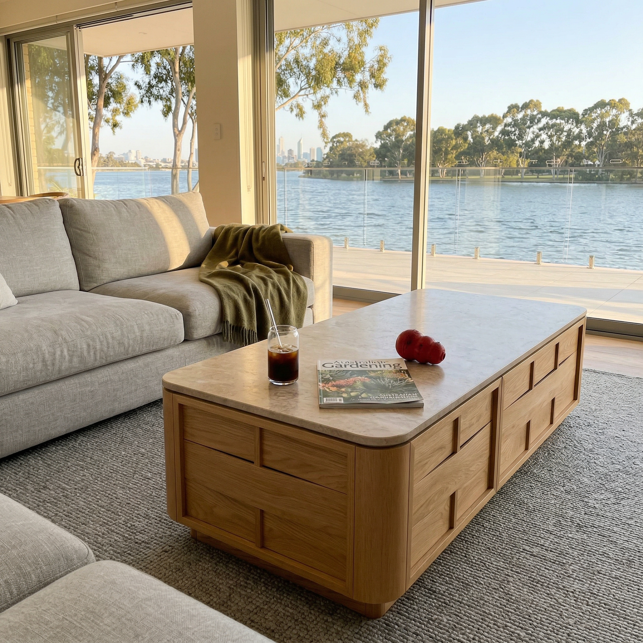 Hearth Coffee Table Oak wood with travertine top