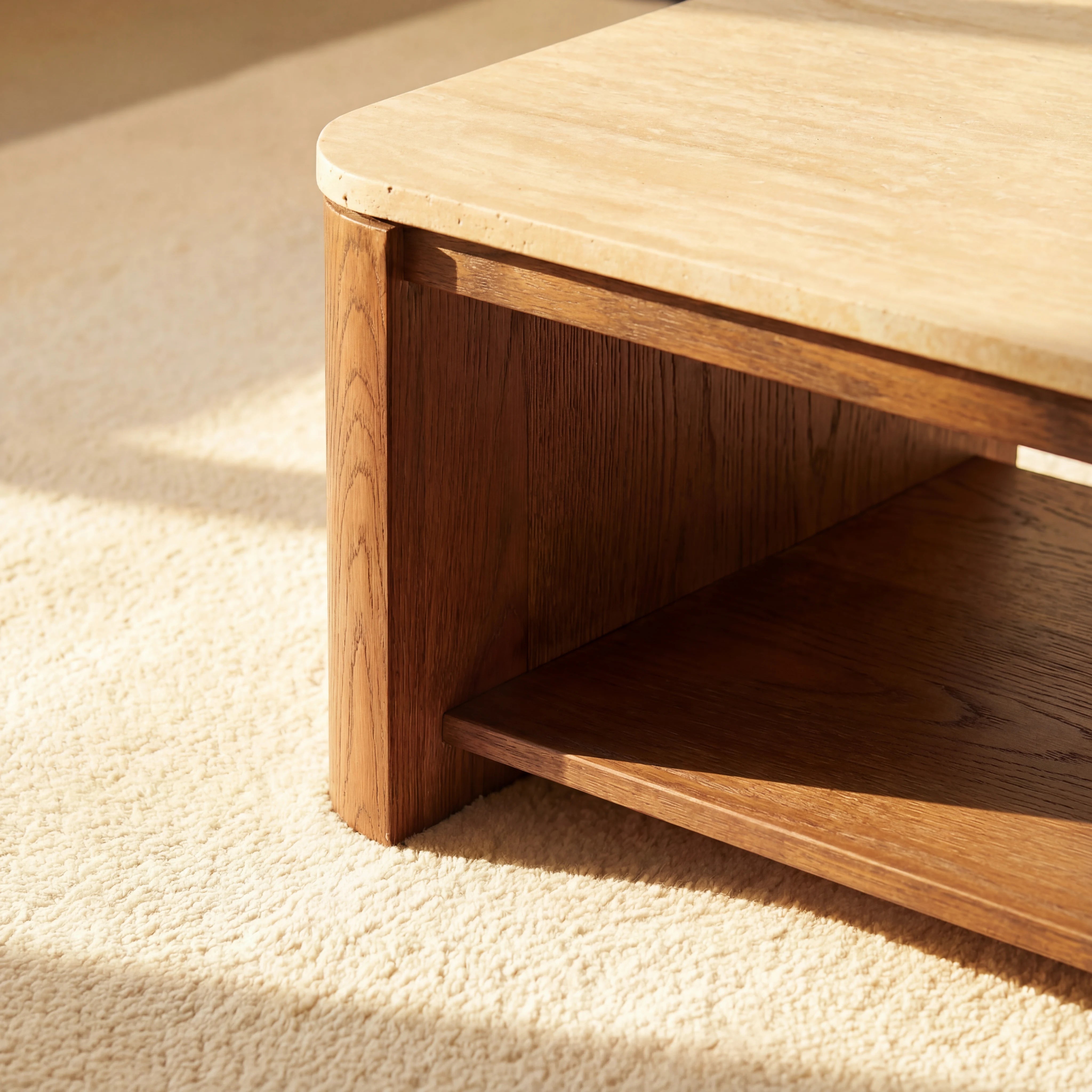 Ovelo Coffee Table Oak wood with travertine top