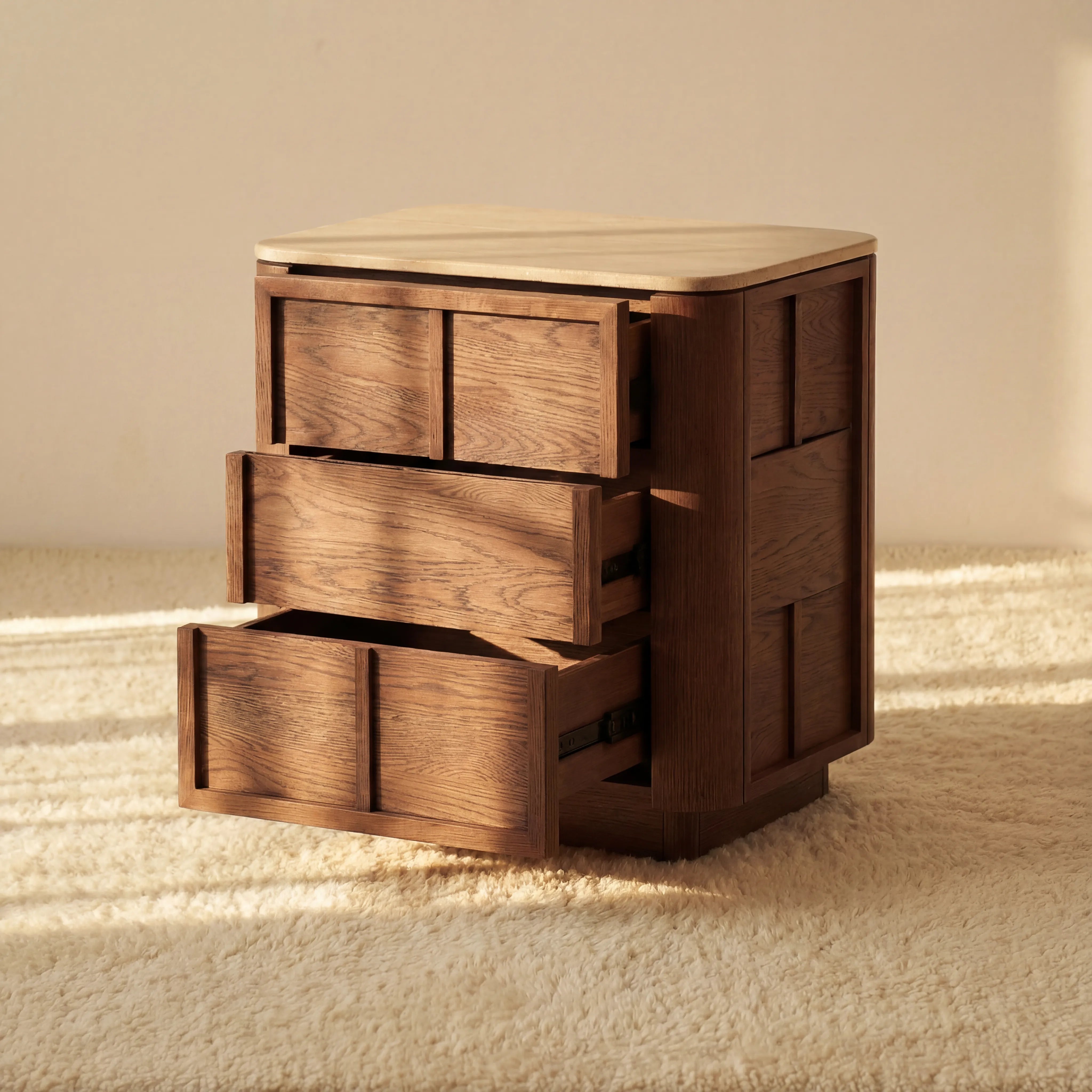 Hearth Bedside Table Oak wood with travertine top