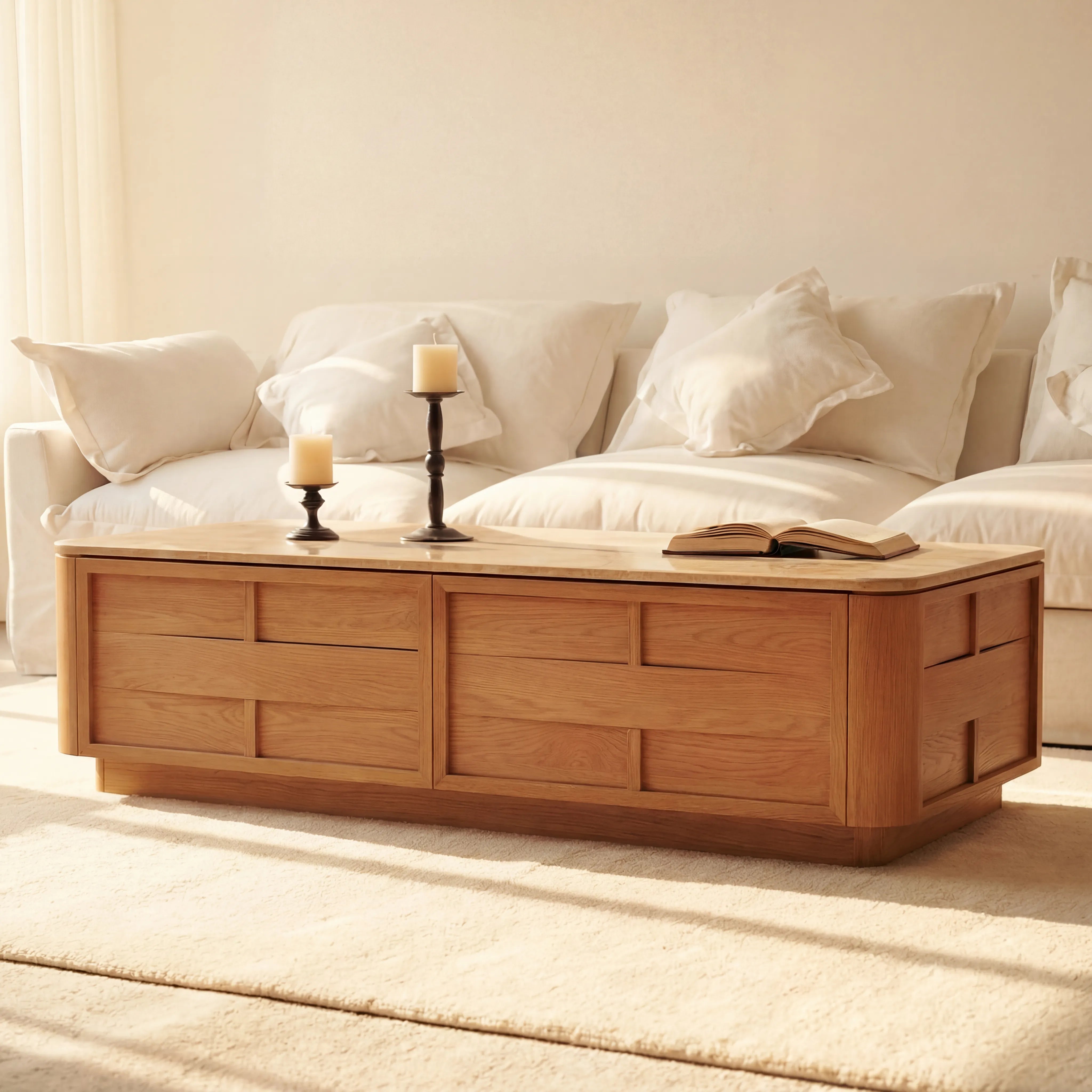 Hearth Coffee Table Oak wood with travertine top