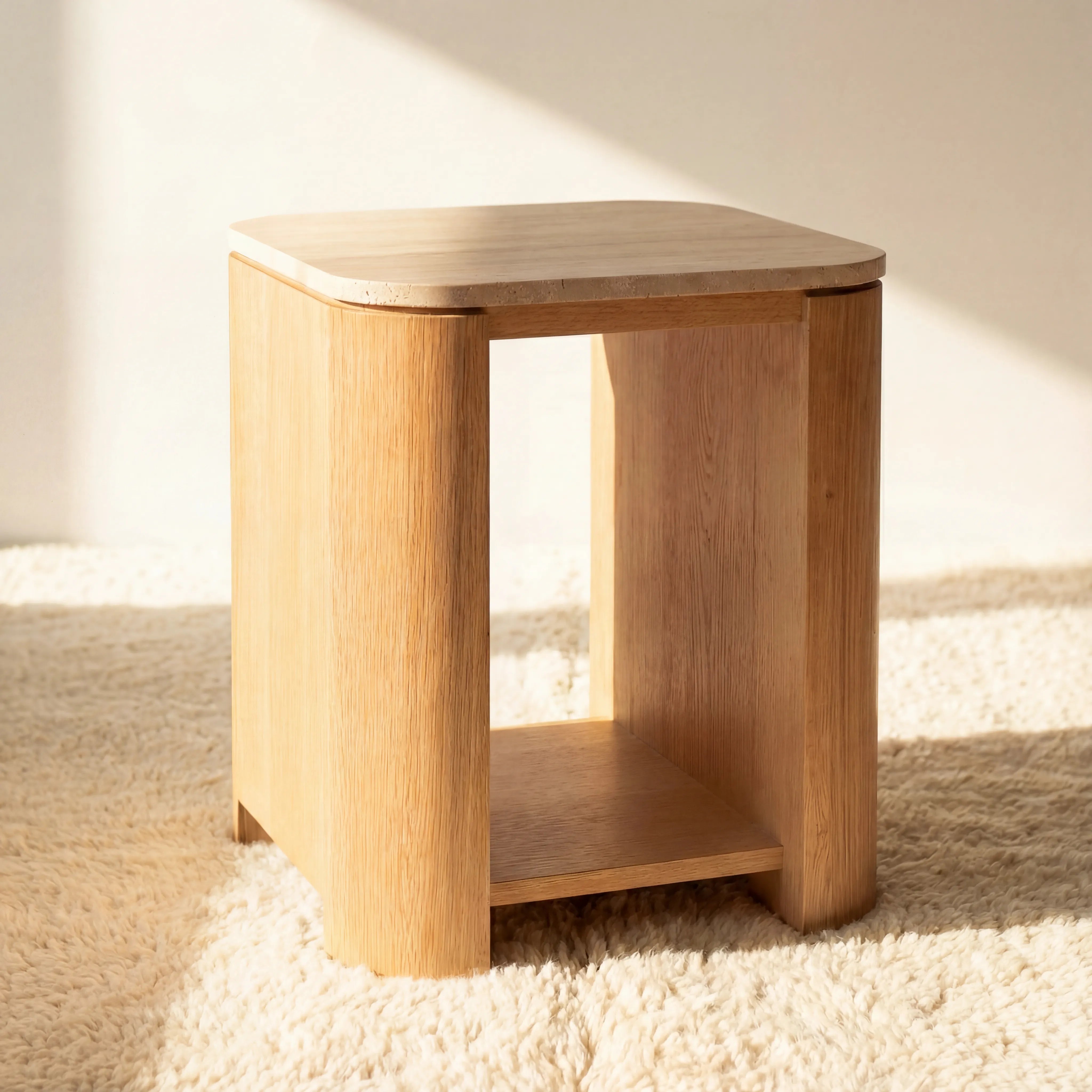 Ovelo Side Table Oak wood with travertine top
