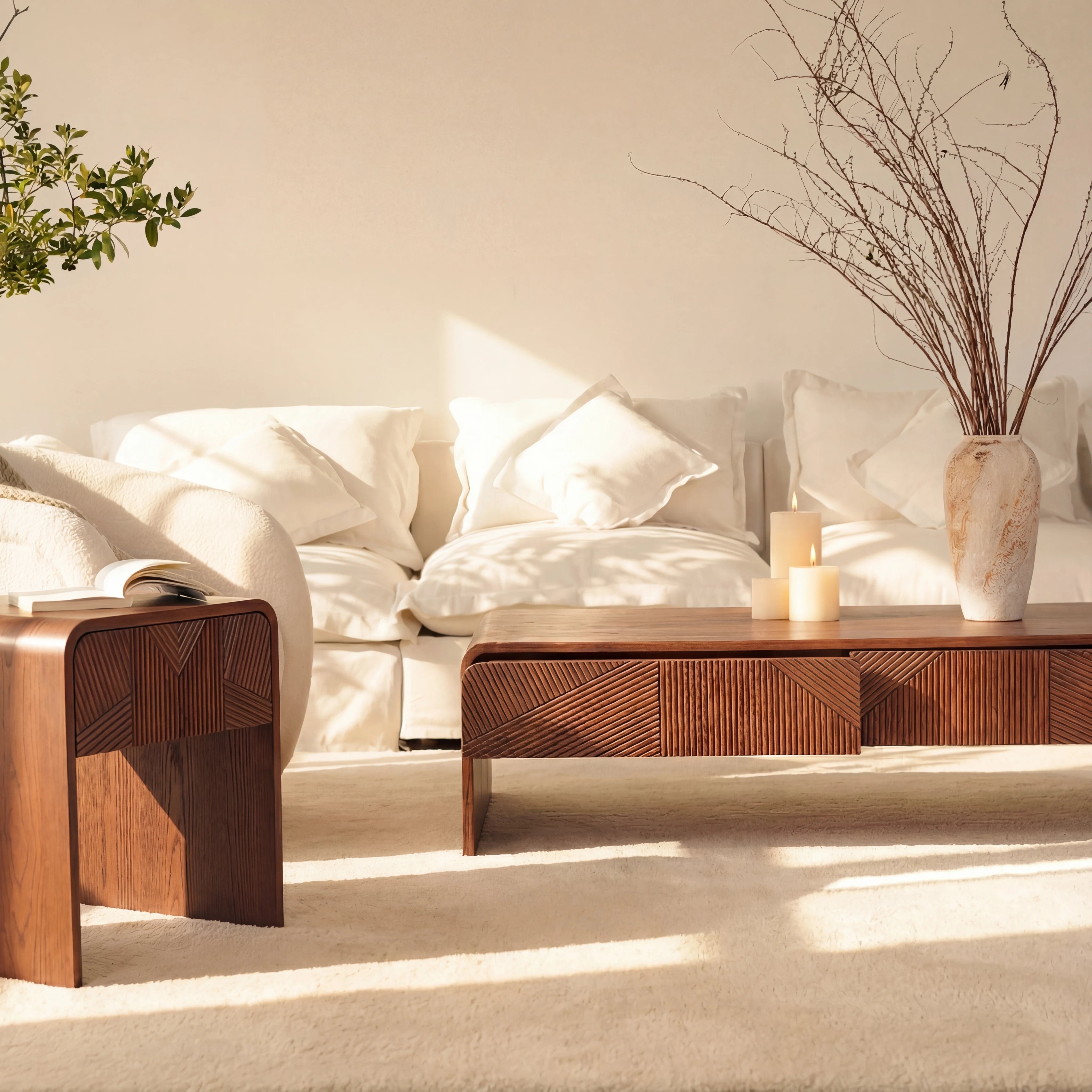 VISTA Coffee Table White oak with sculpted slat detailing