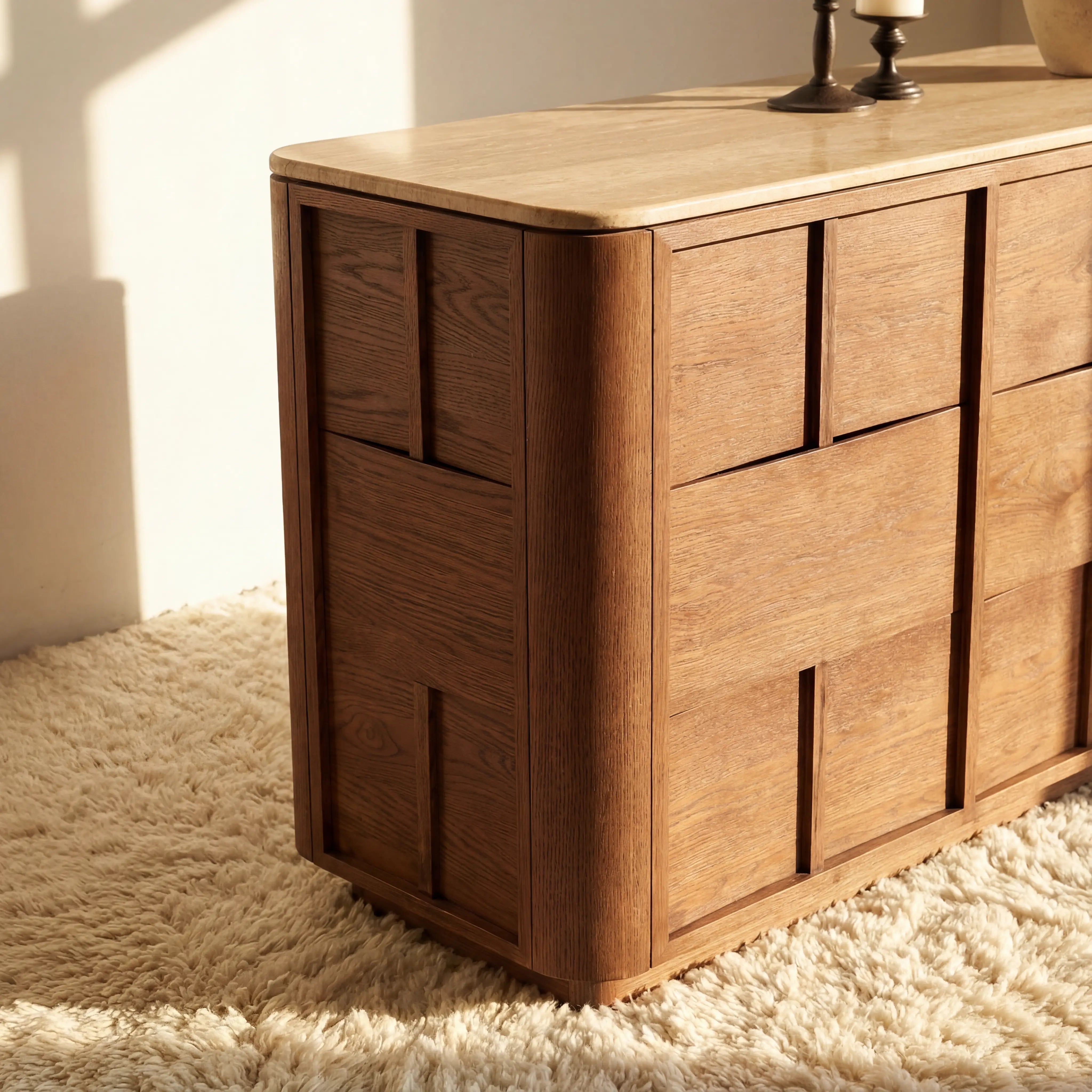 Hearth Sideboard Oak wood with travertine top