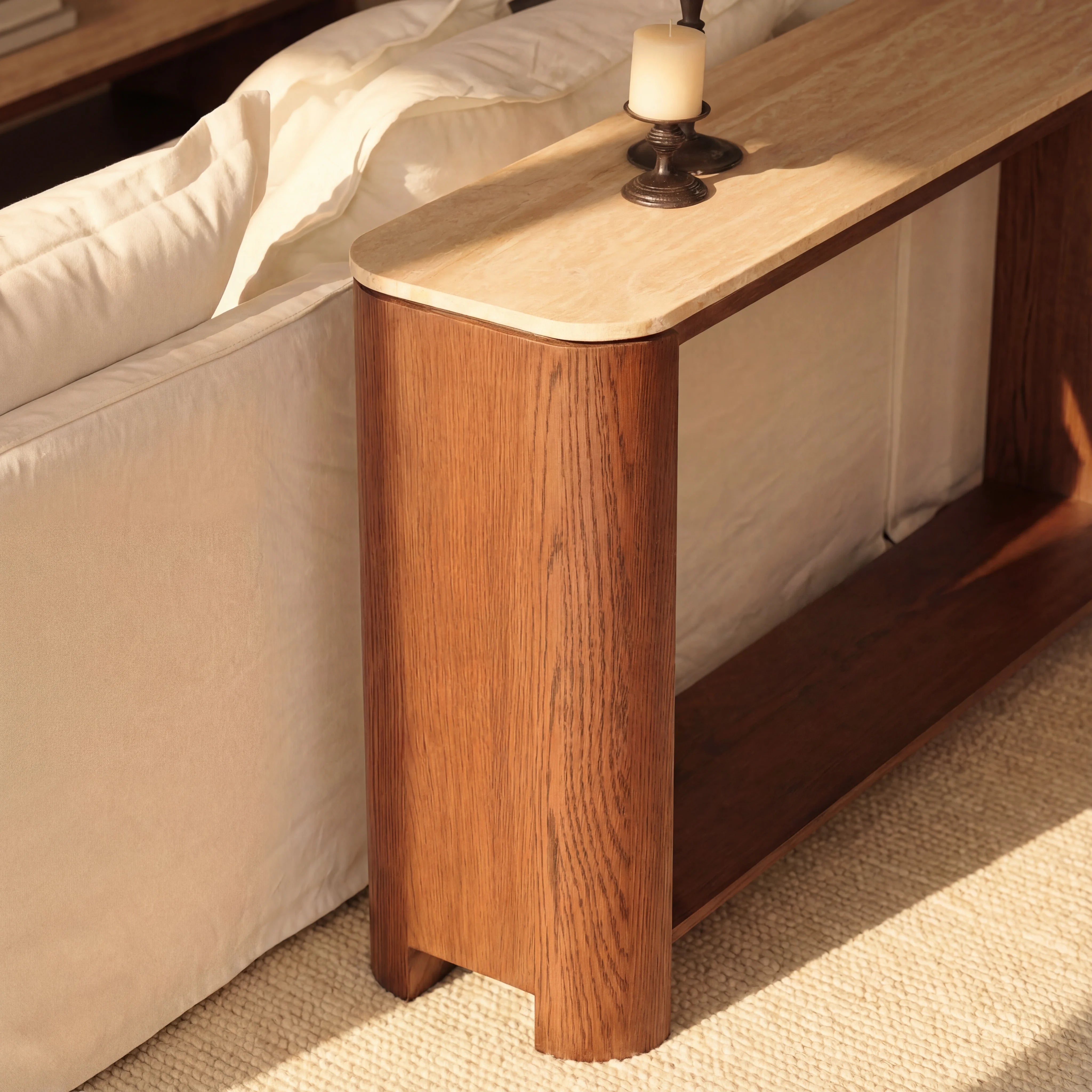 Ovelo Console Table Oak wood with travertine top