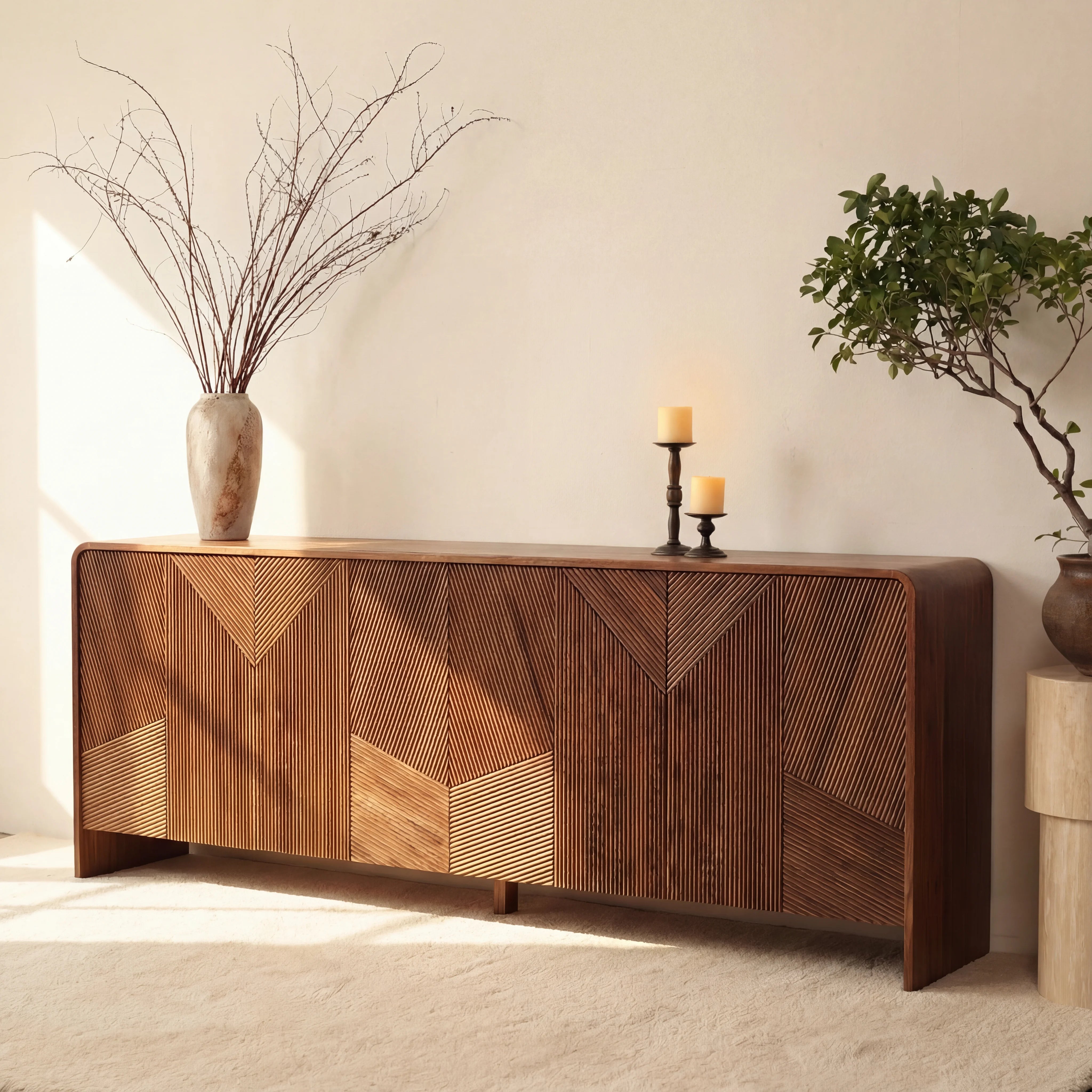 Vista Sideboard White oak with sculpted slat detailing