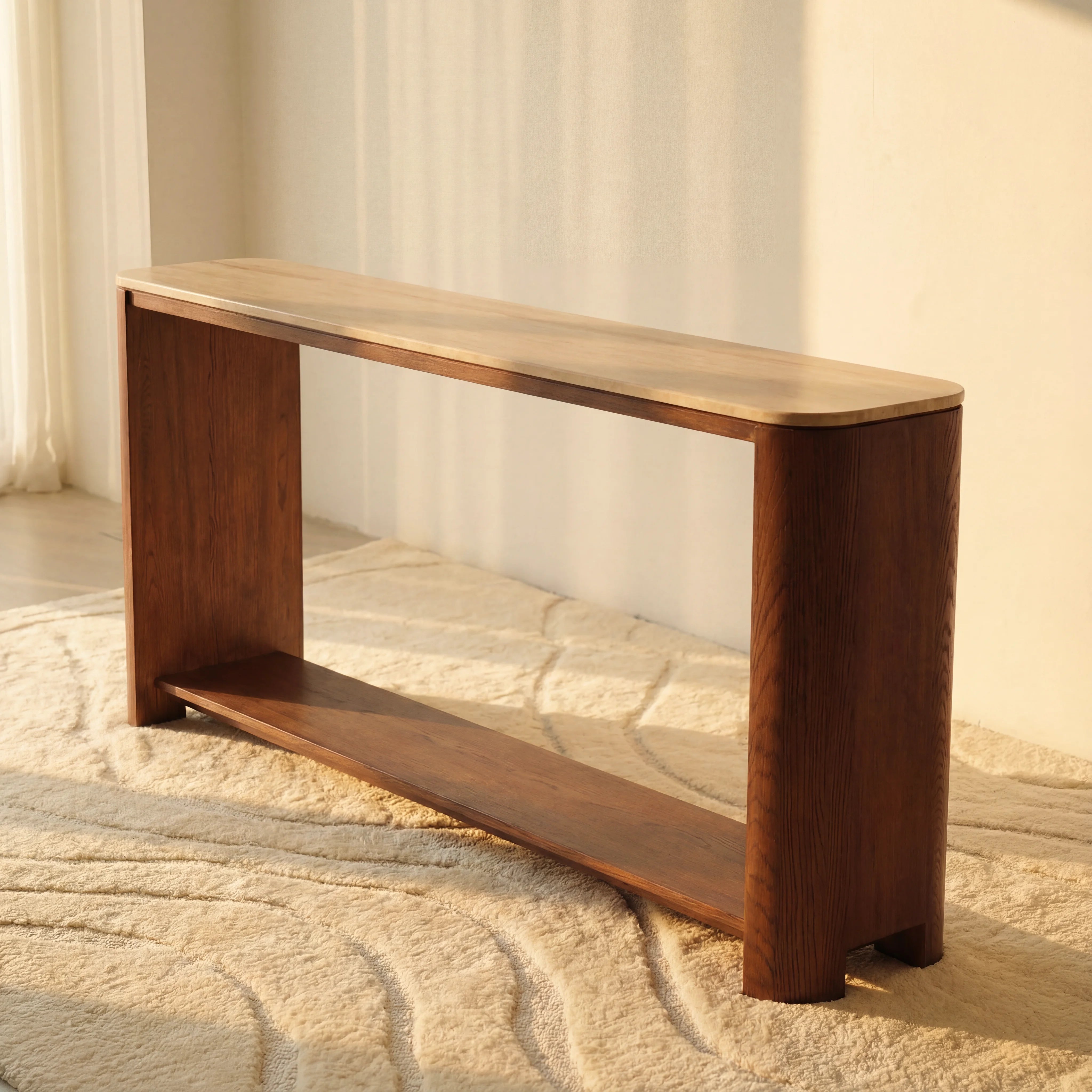 Ovelo Console Table Oak wood with travertine top