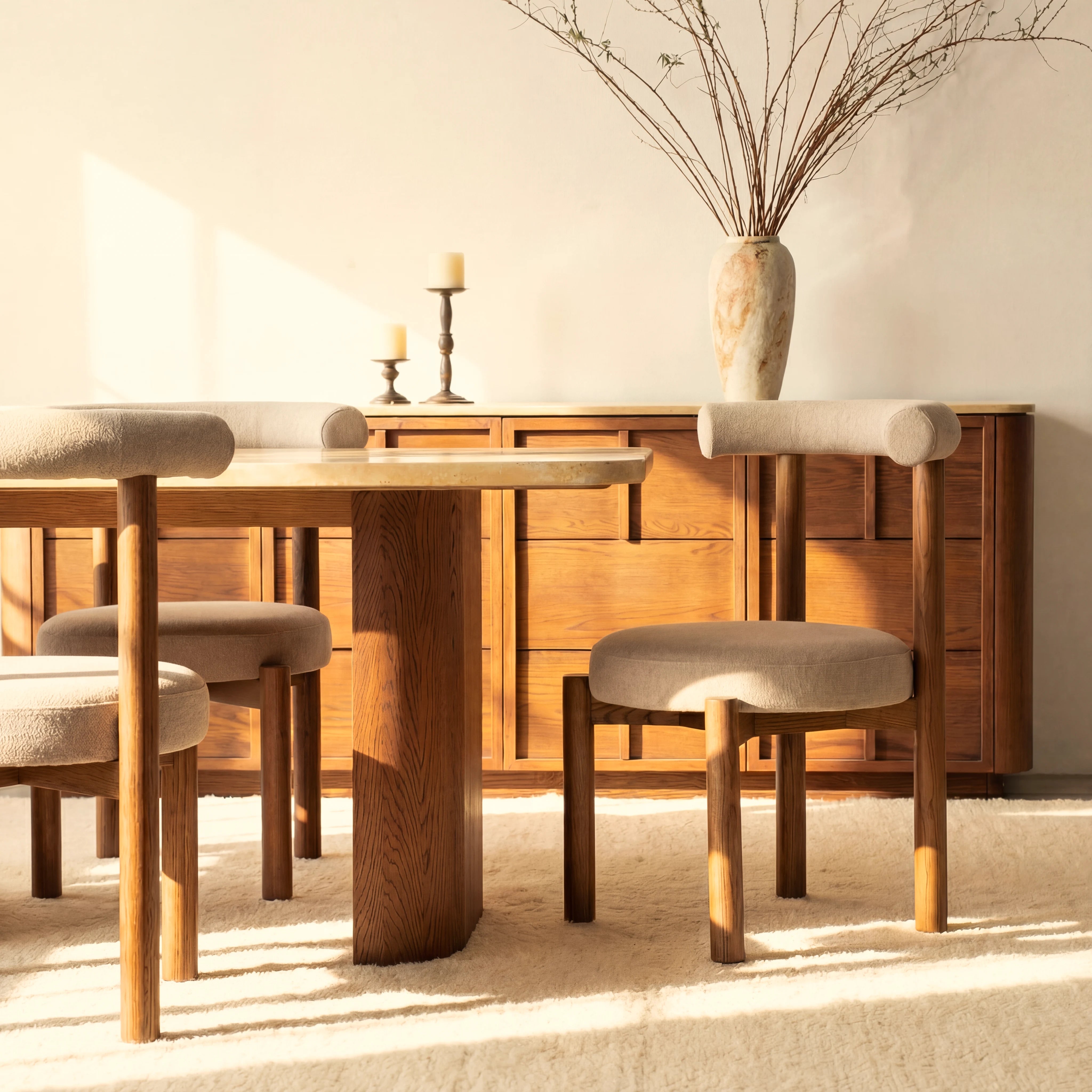 Ovelo Dining Table Oak wood with travertine top