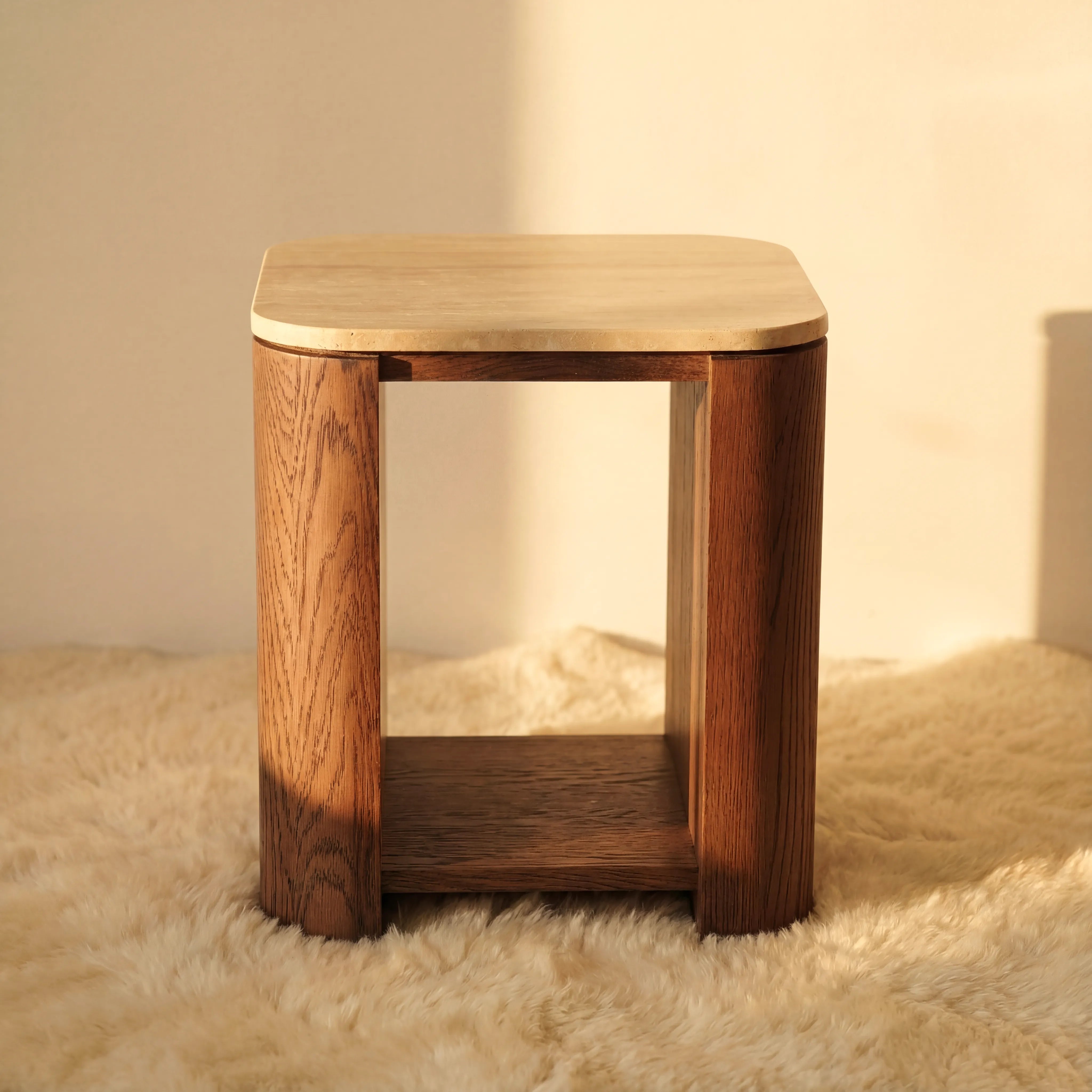 Ovelo Side Table Oak wood with travertine top