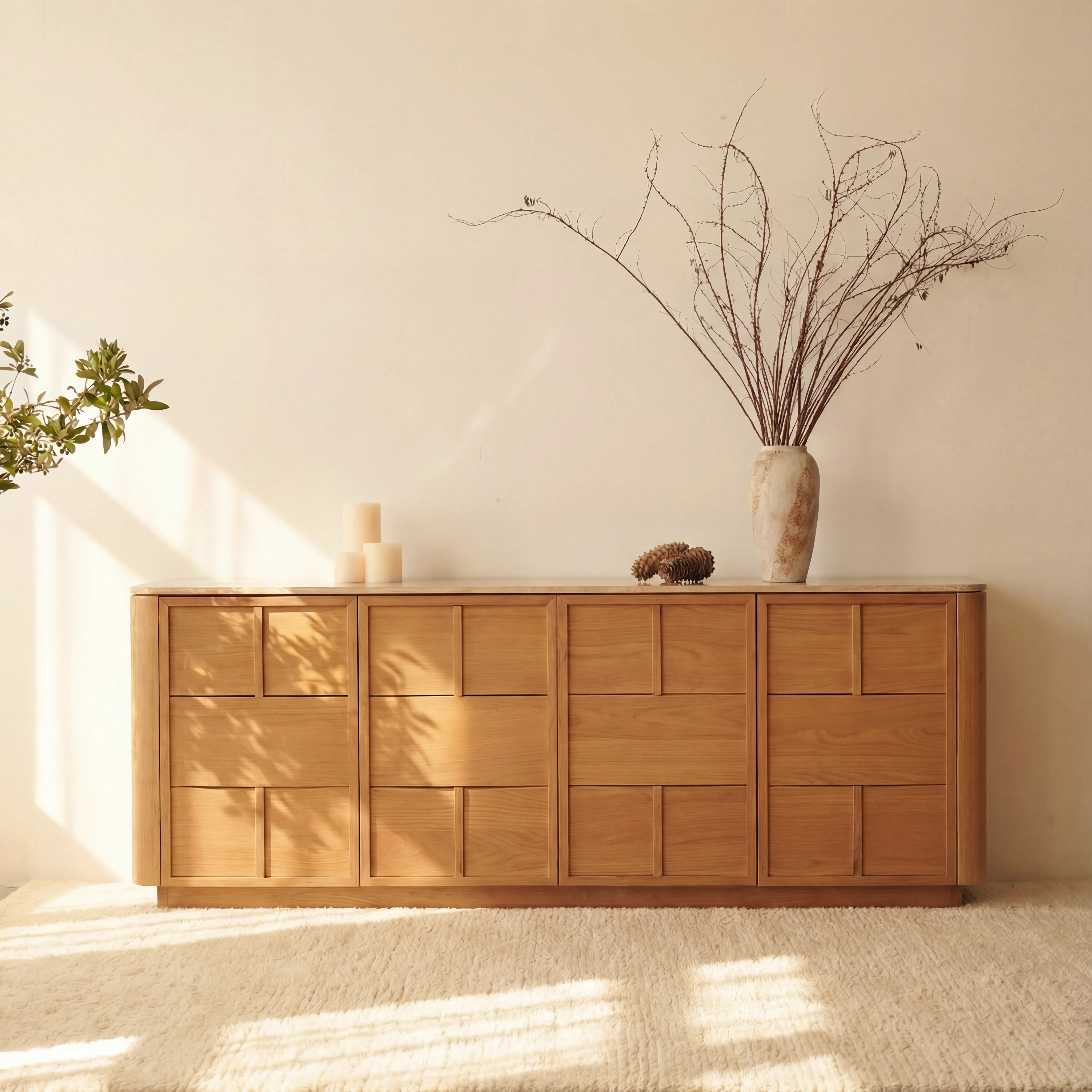 Hearth Sideboard Oak wood with travertine top