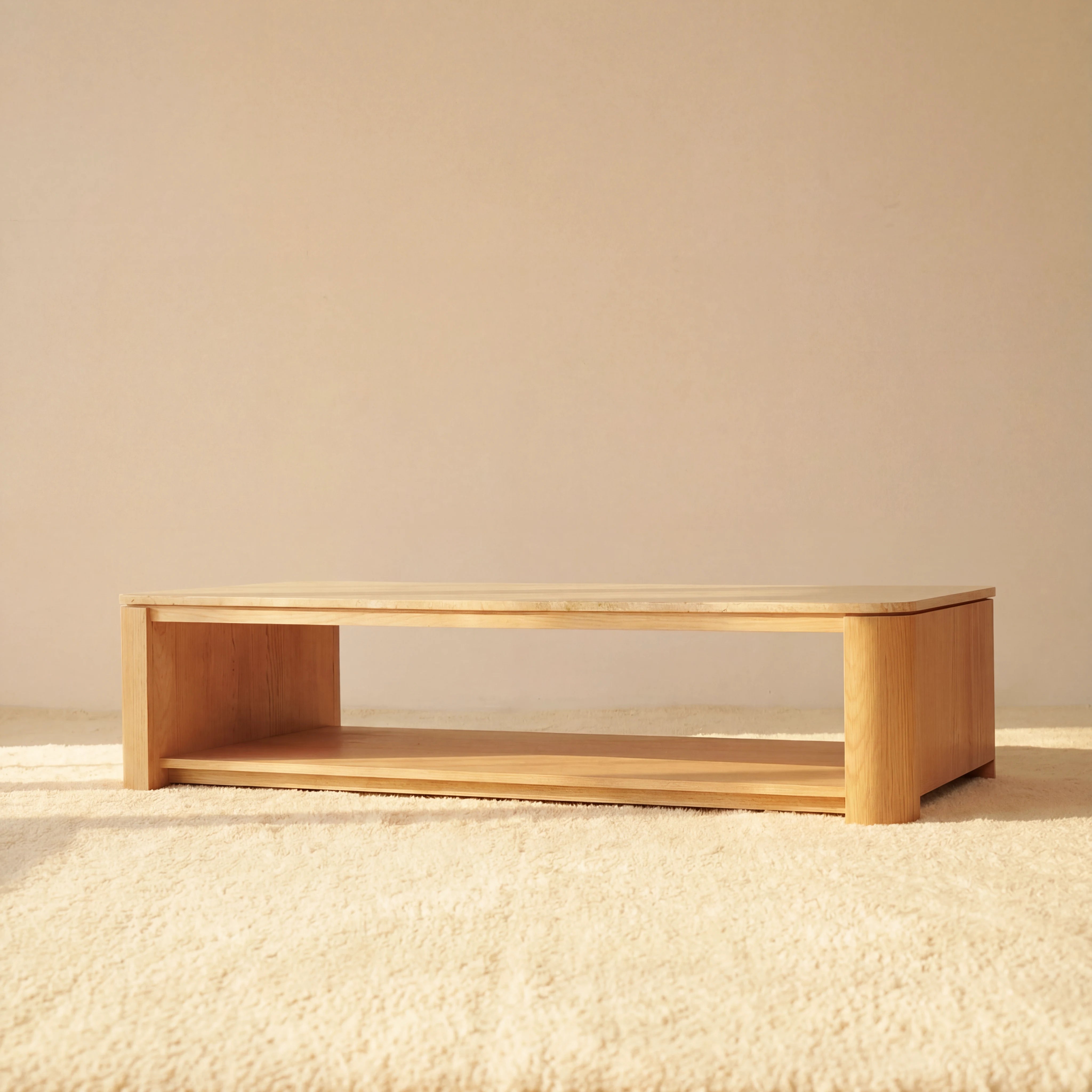 Ovelo Coffee Table Oak wood with travertine top