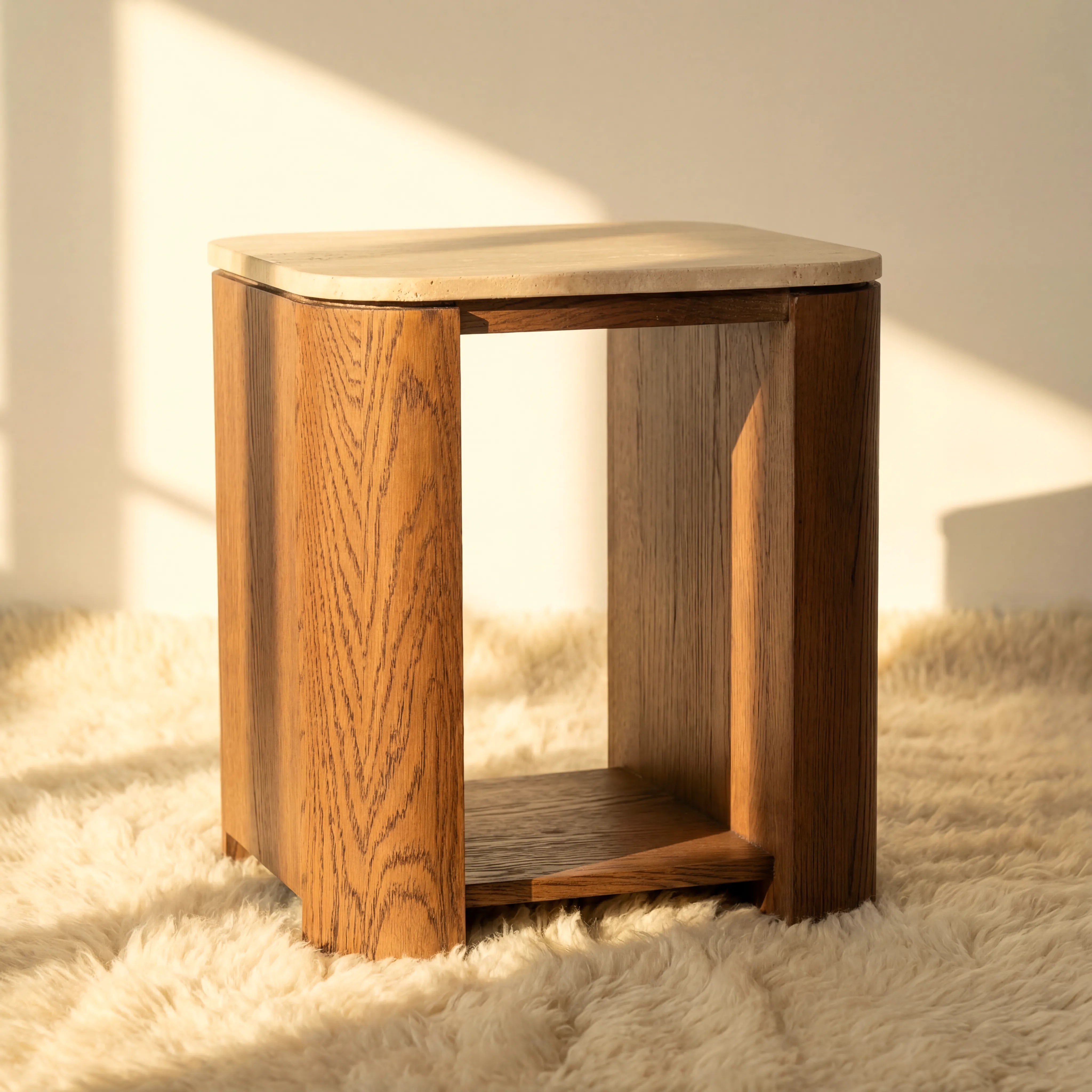 Ovelo Side Table Oak wood with travertine top