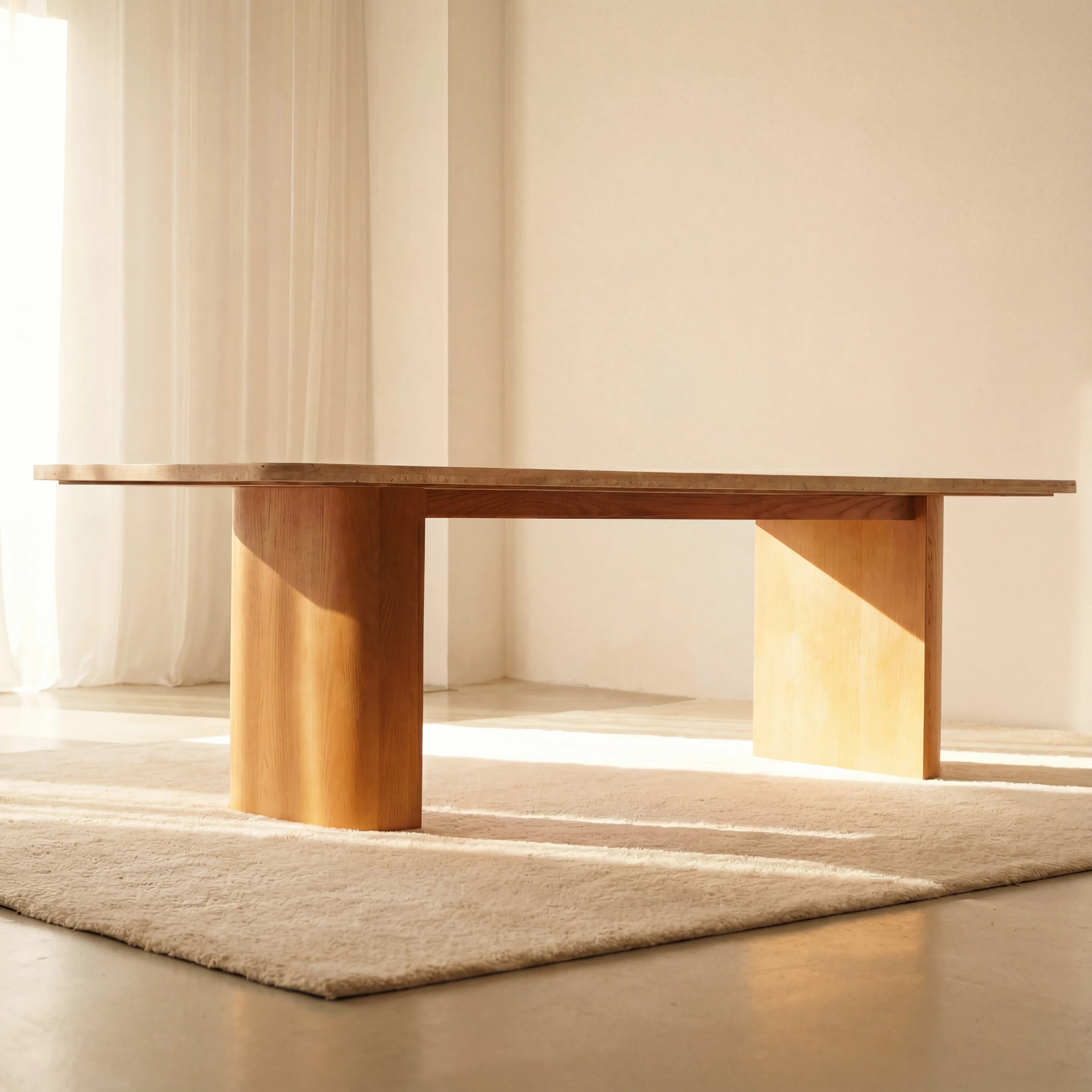 Ovelo Dining Table Oak wood with travertine top