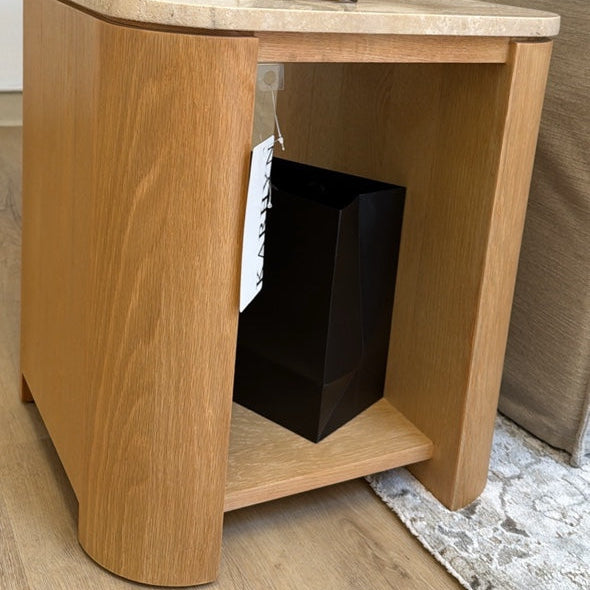 Ovelo Side Table Oak wood with travertine top（karhyn studio sale）