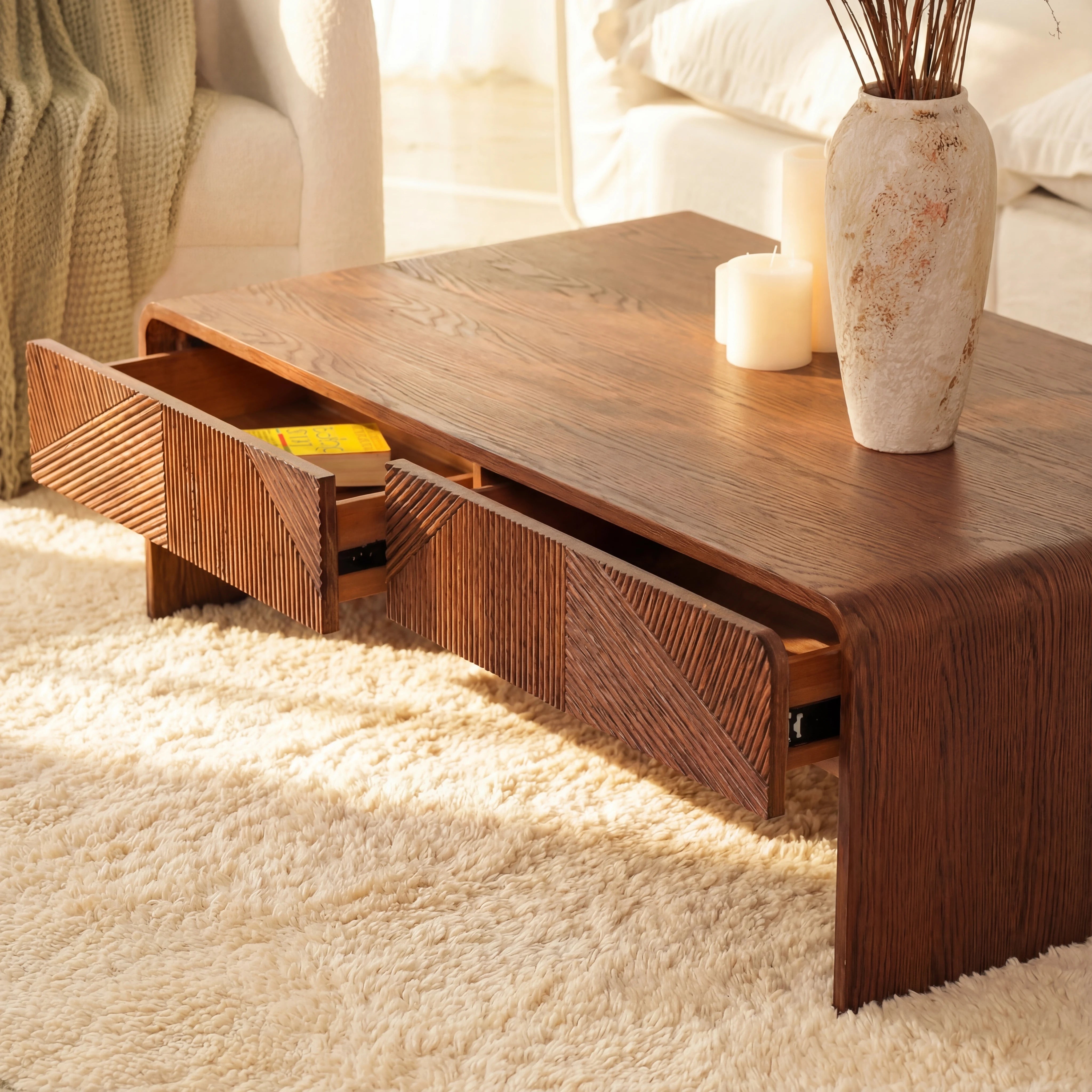 VISTA Coffee Table White oak with sculpted slat detailing