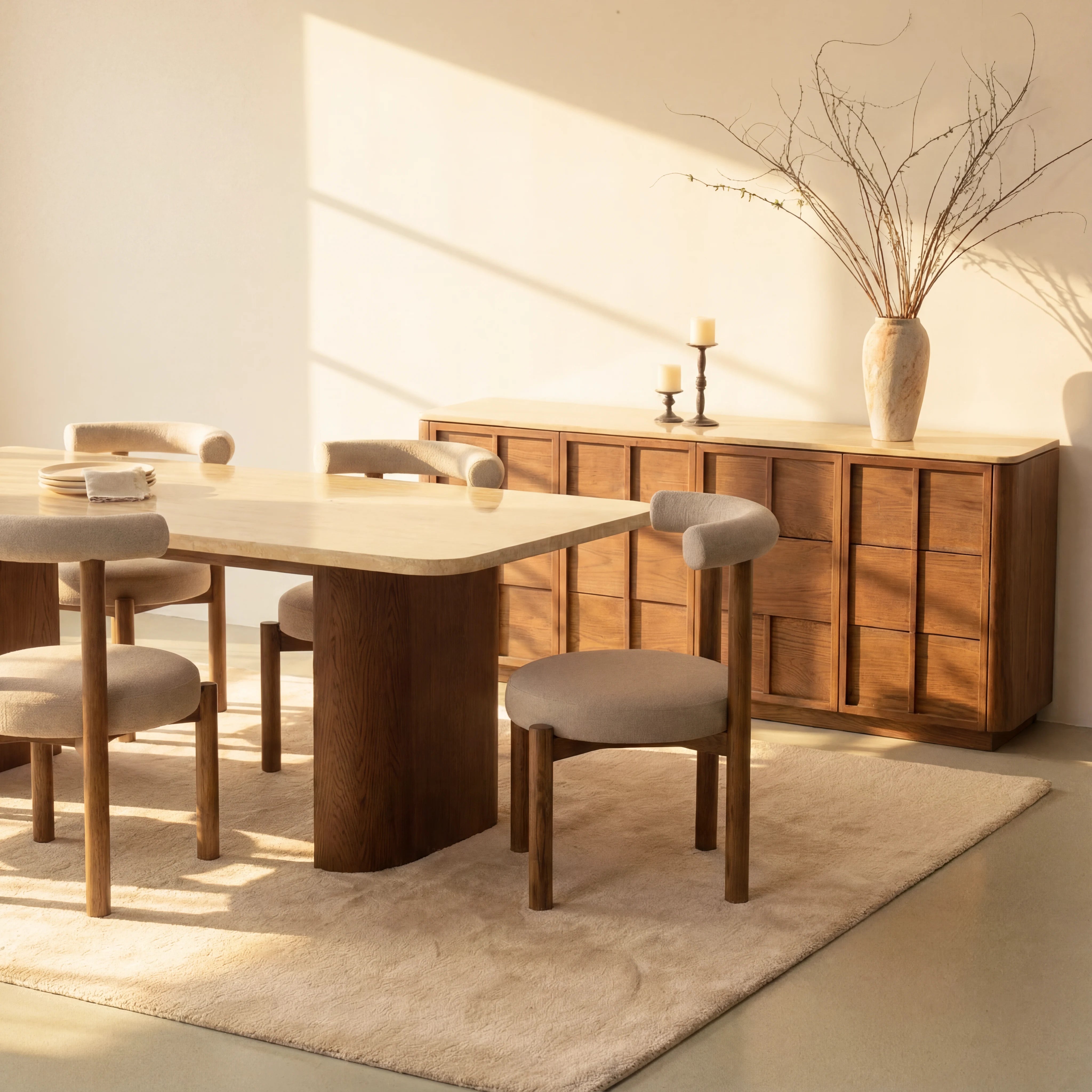 Ovelo Dining Table Oak wood with travertine top