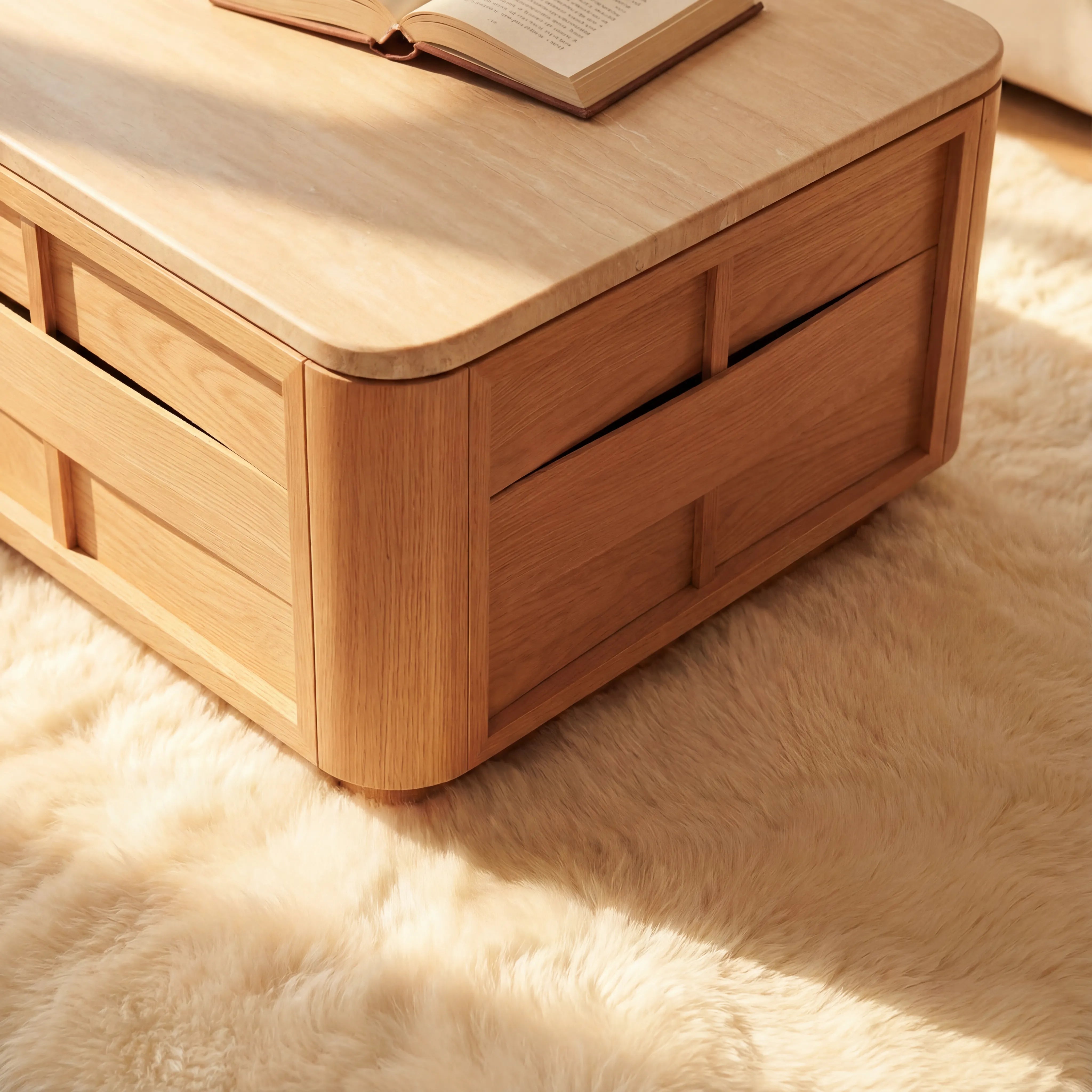 Hearth Coffee Table Oak wood with travertine top