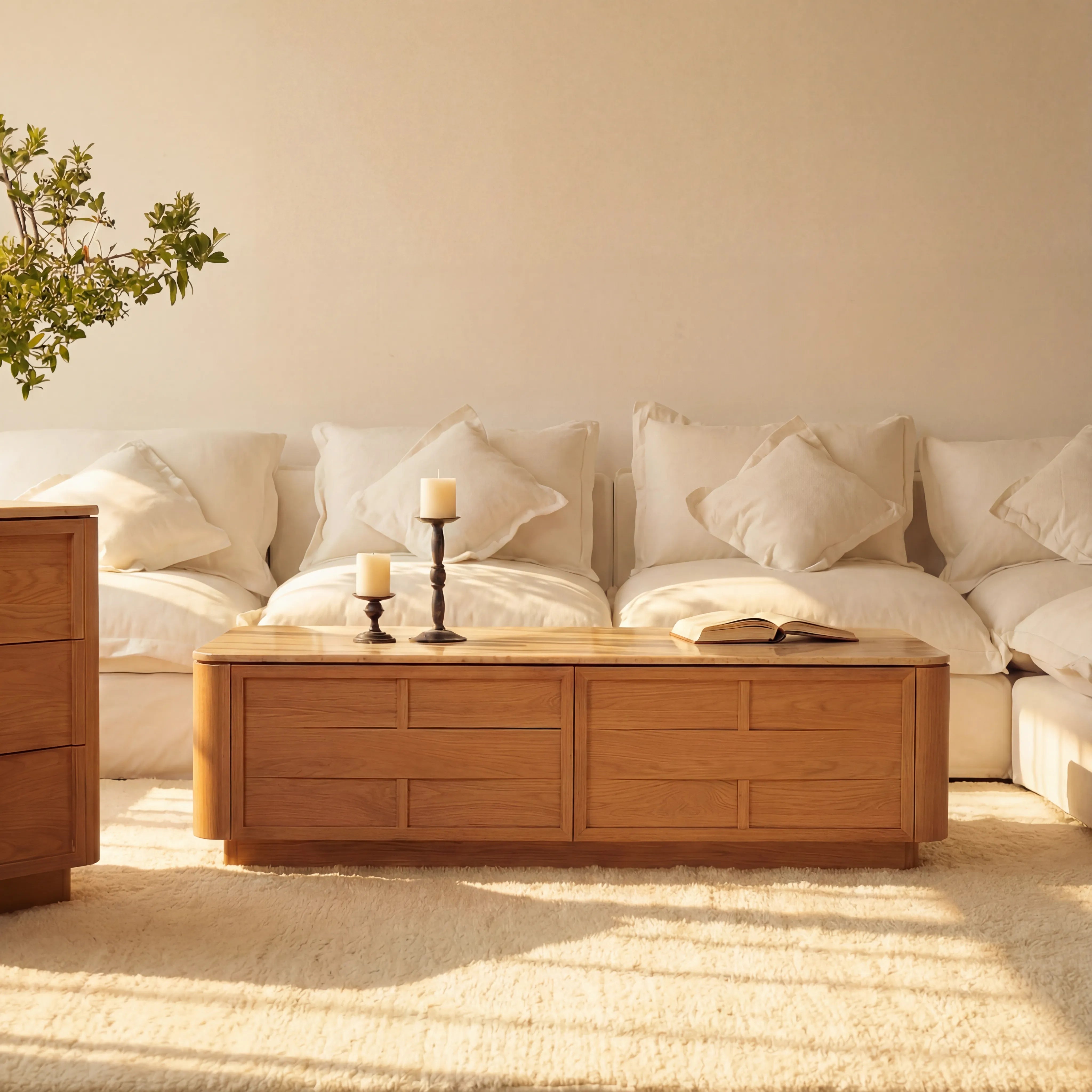 Hearth Coffee Table Oak wood with travertine top