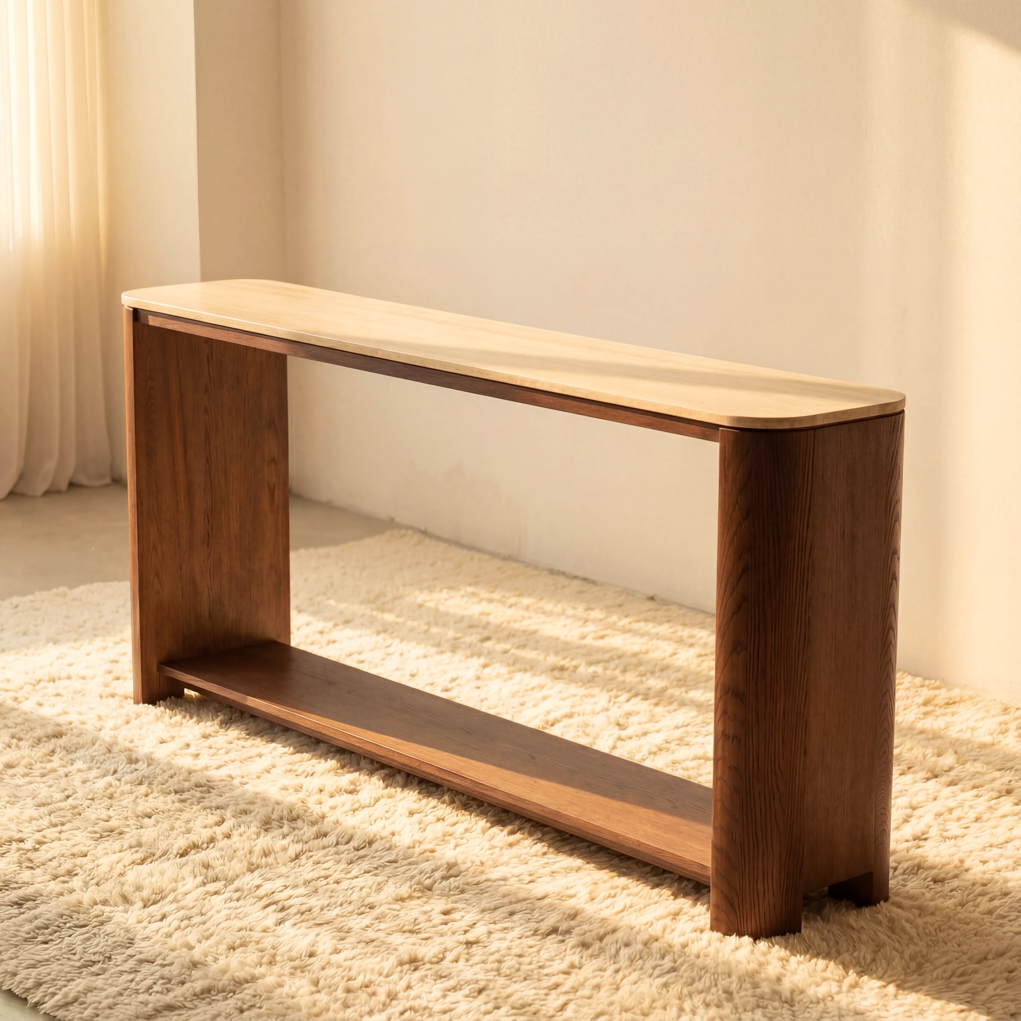 Ovelo Console Table Oak wood with travertine top