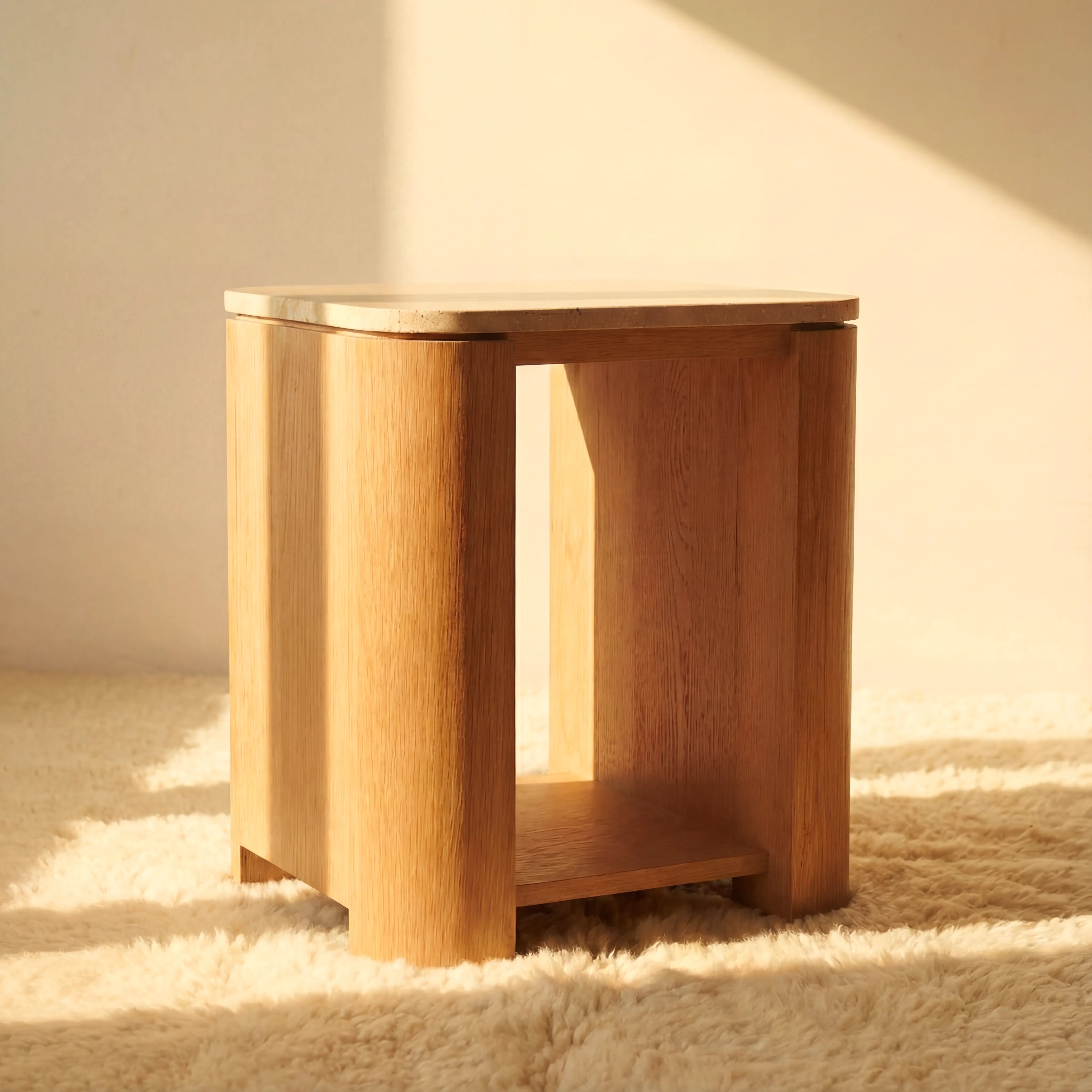 Ovelo Side Table Oak wood with travertine top