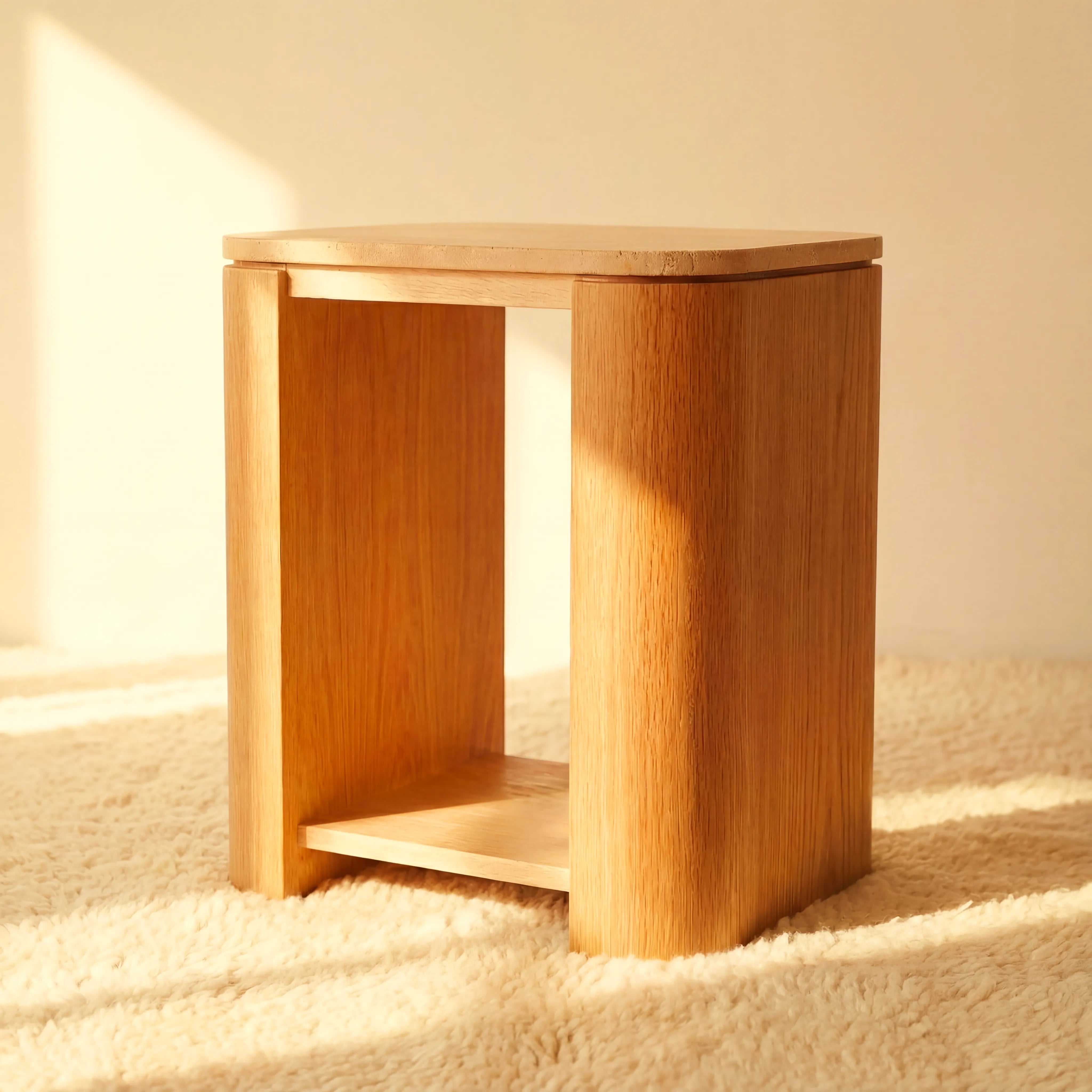 Ovelo Side Table Oak wood with travertine top