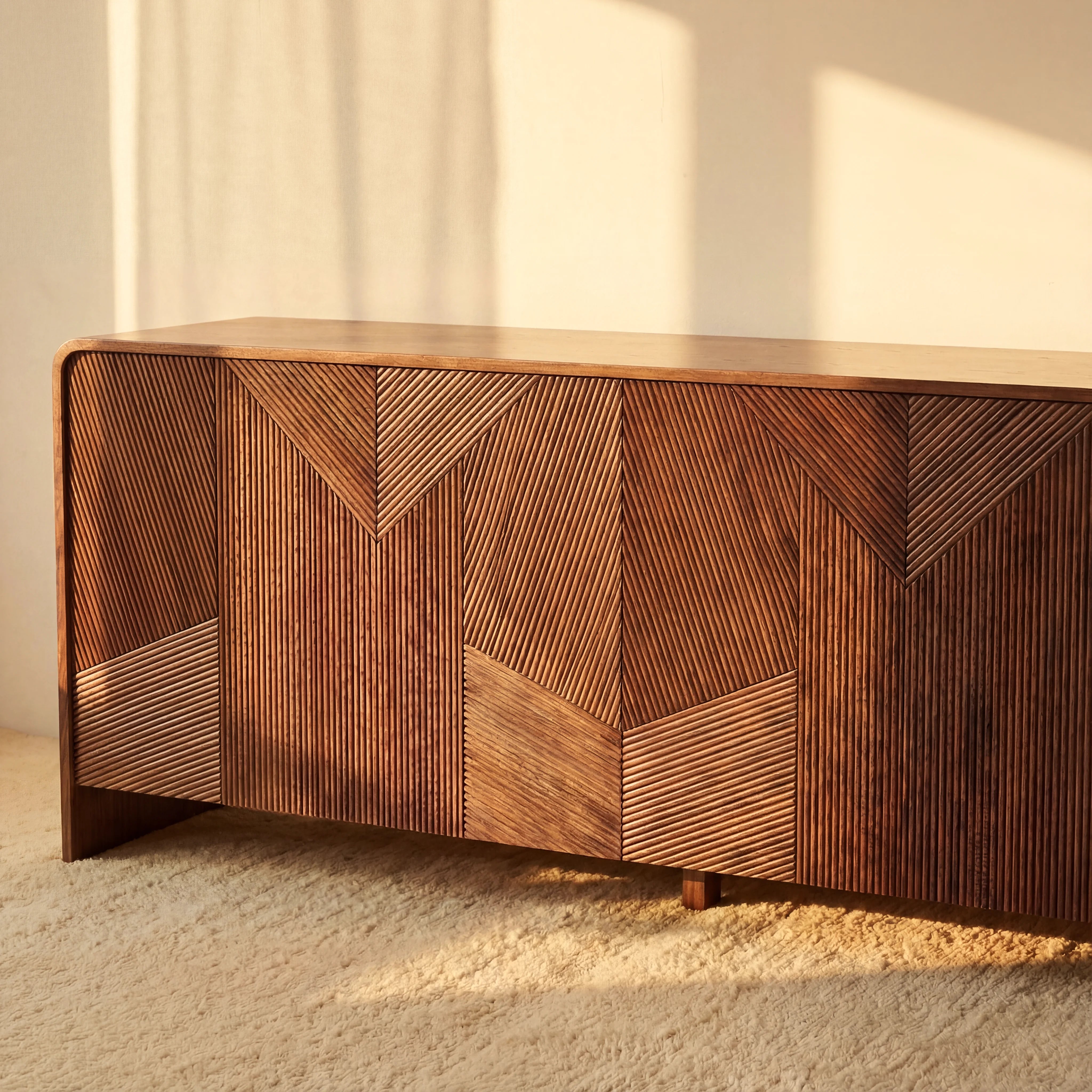 Vista Sideboard White oak with sculpted slat detailing