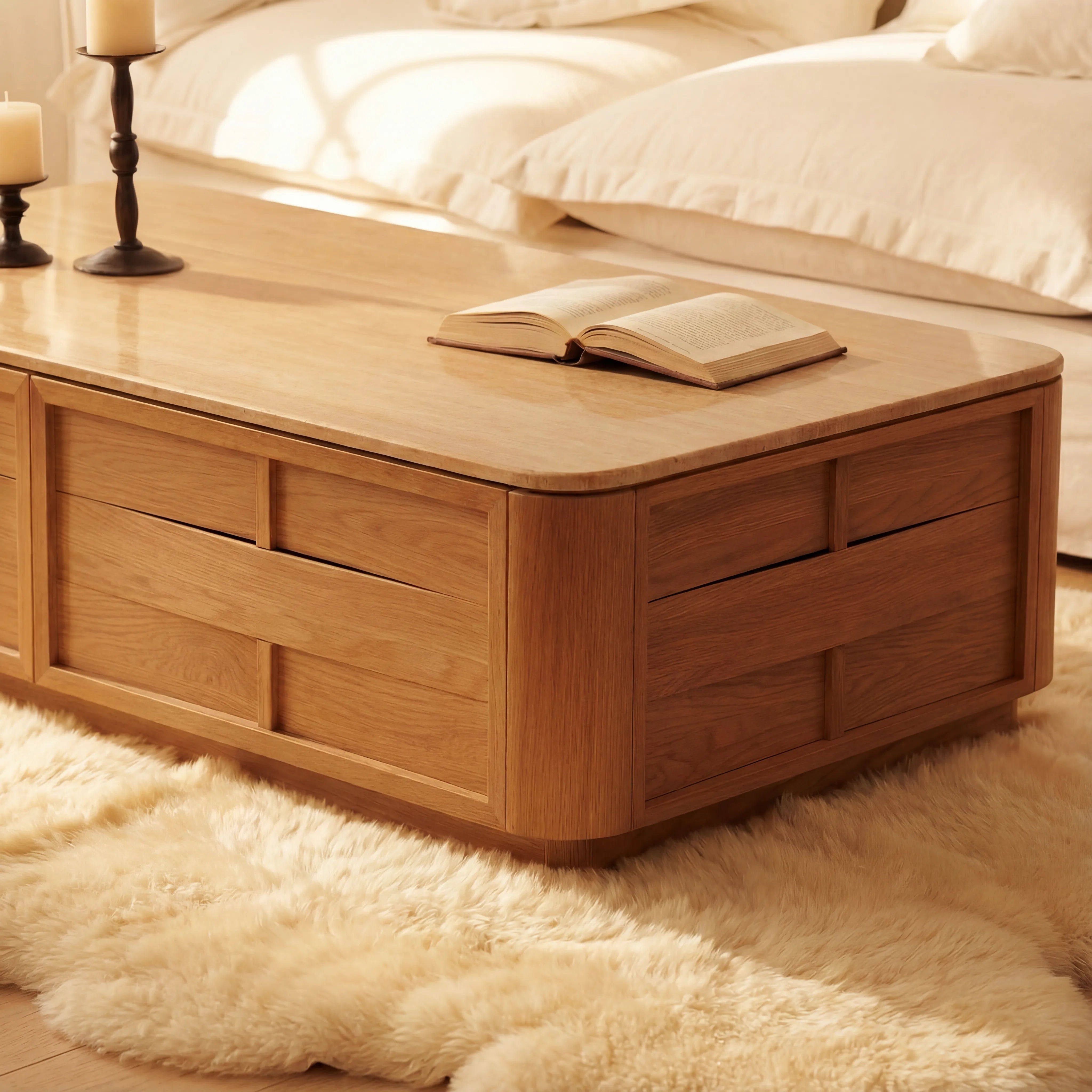Hearth Coffee Table Oak wood with travertine top