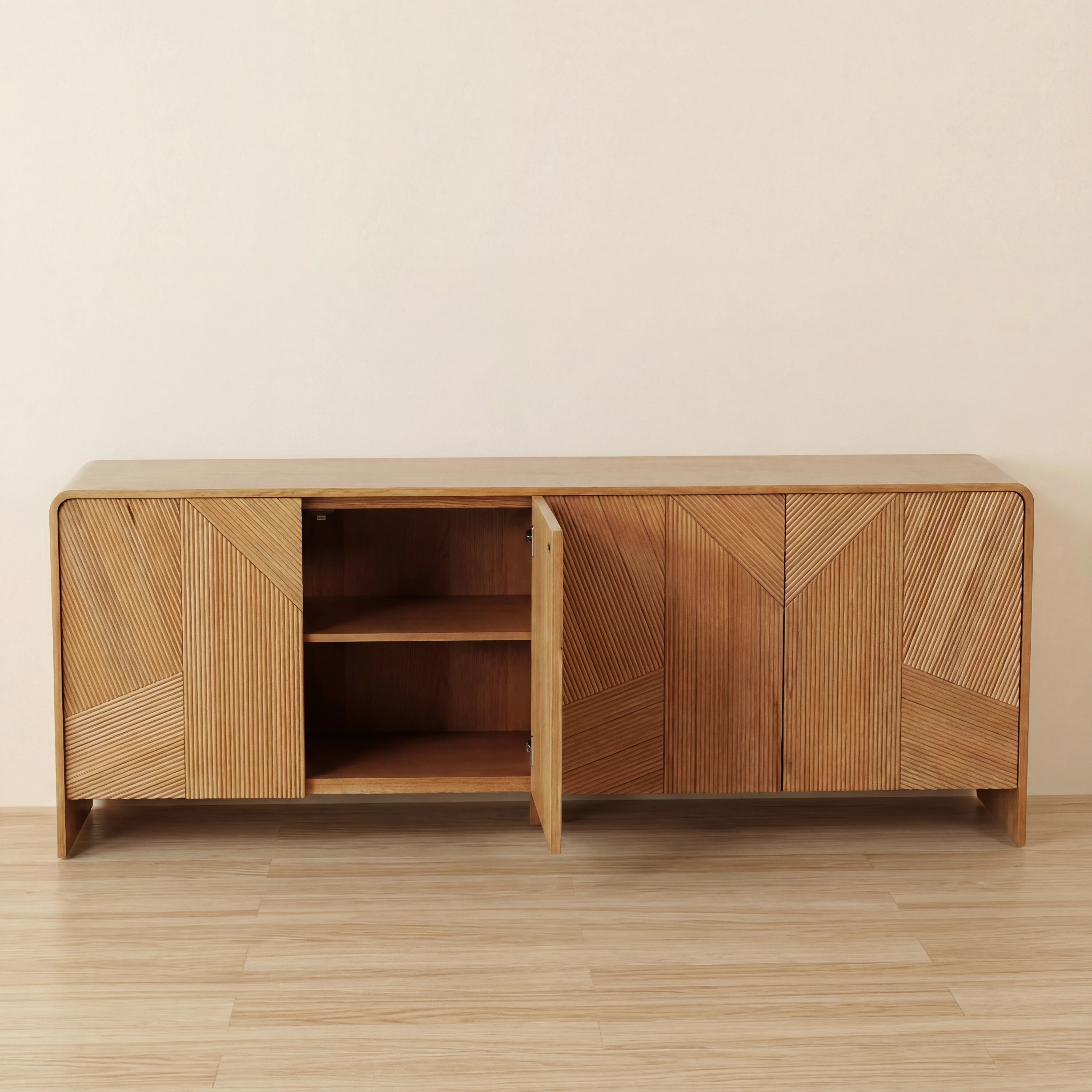 Vista Sideboard White oak with sculpted slat detailing
