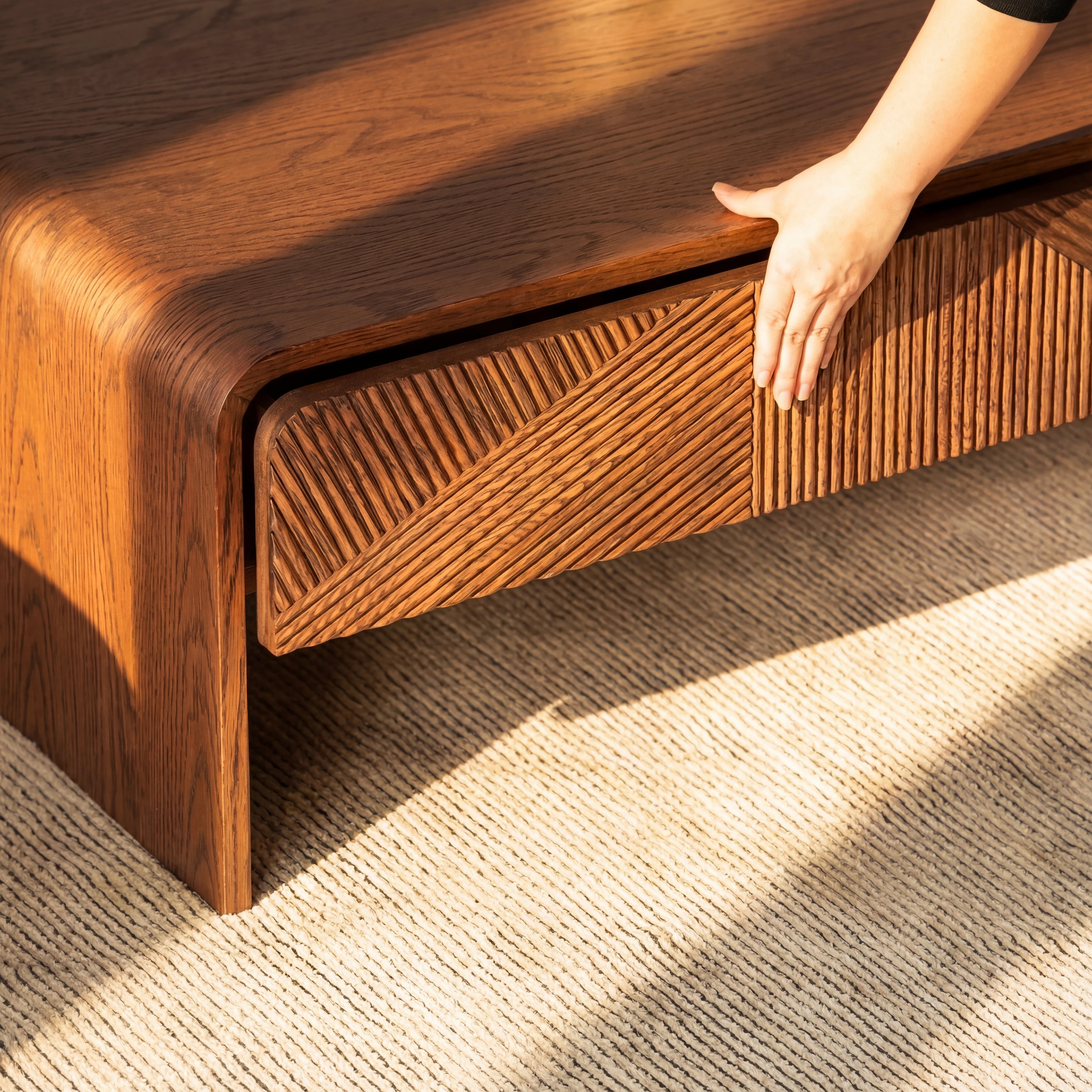 VISTA Coffee Table White oak with sculpted slat detailing