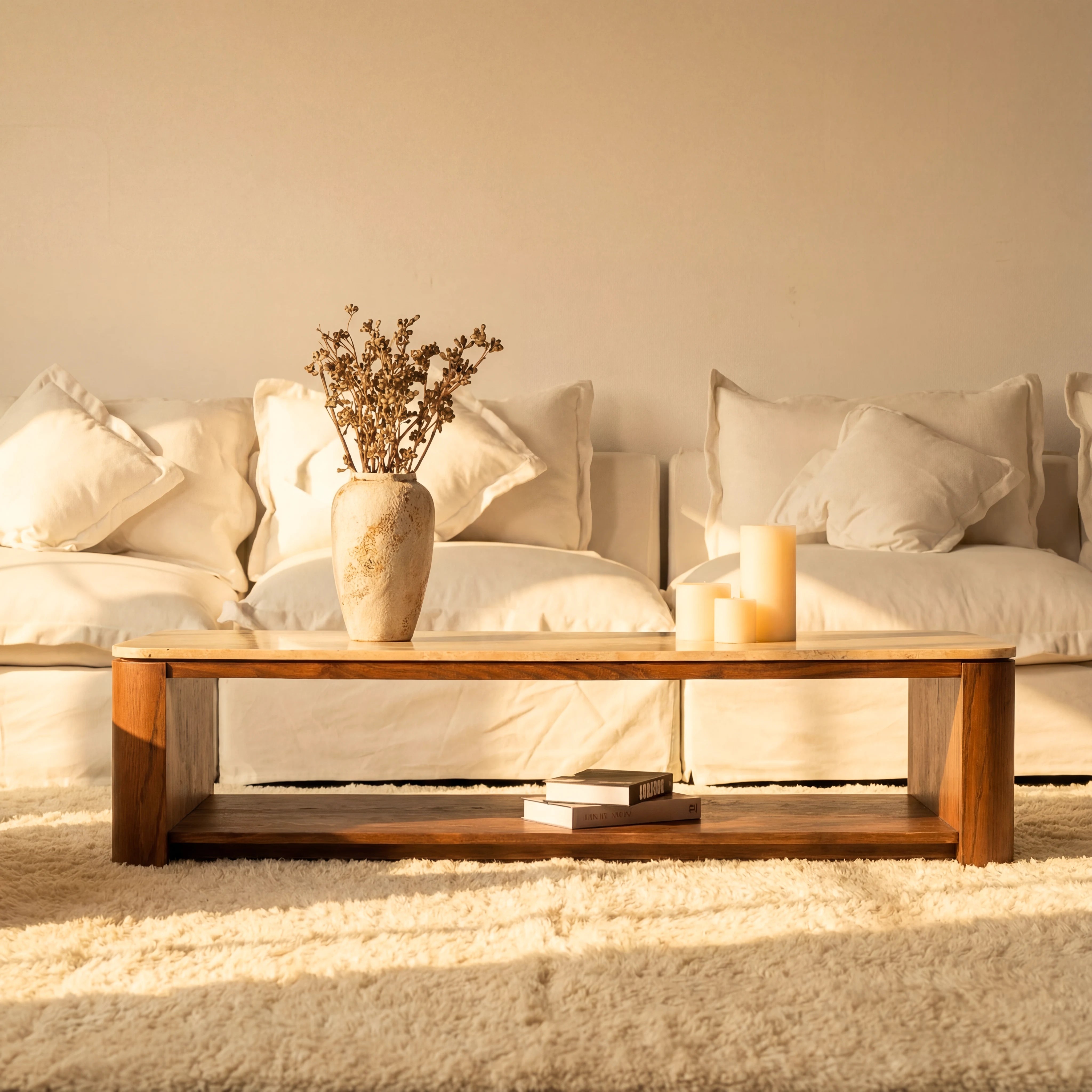 Ovelo Coffee Table Oak wood with travertine top