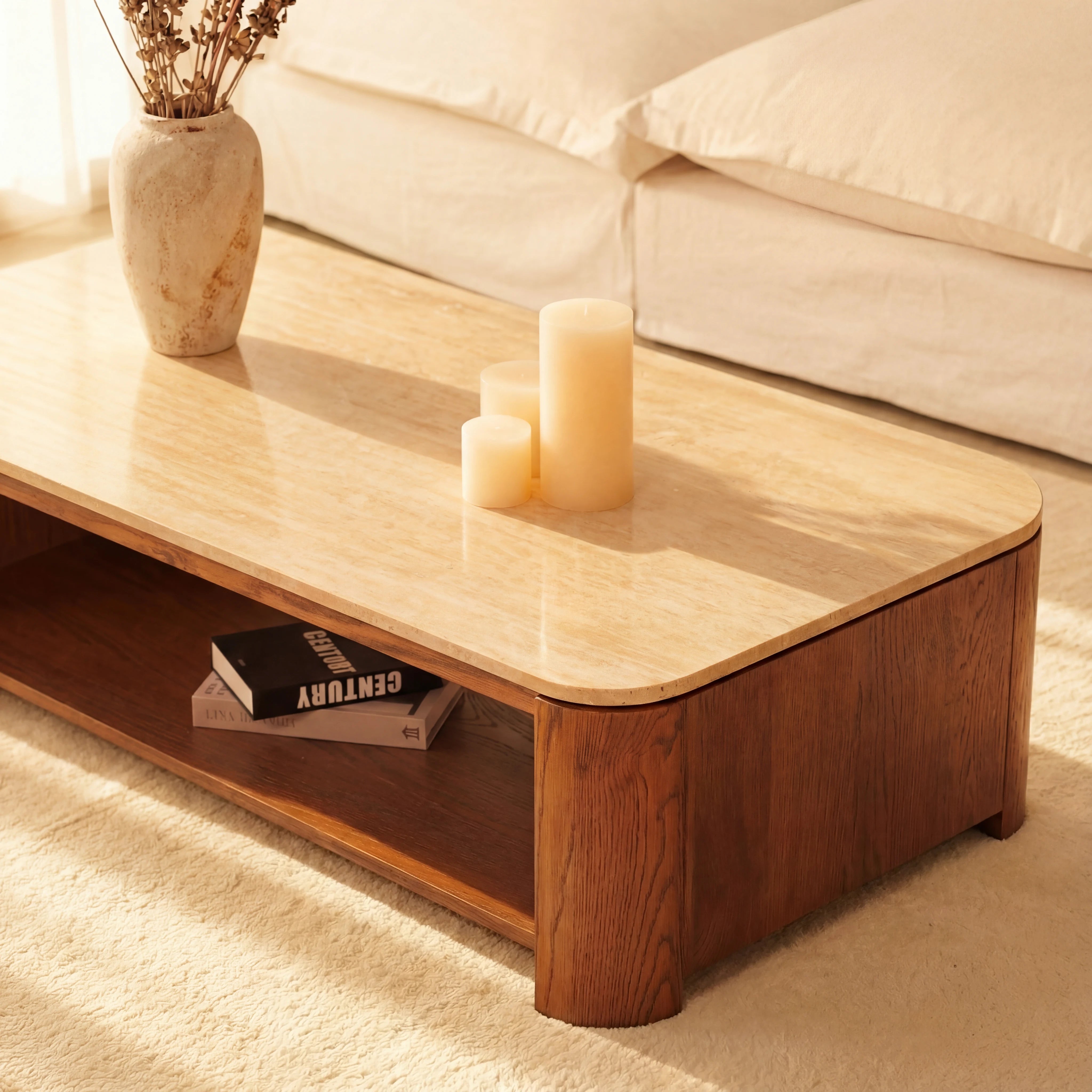 Ovelo Coffee Table Oak wood with travertine top