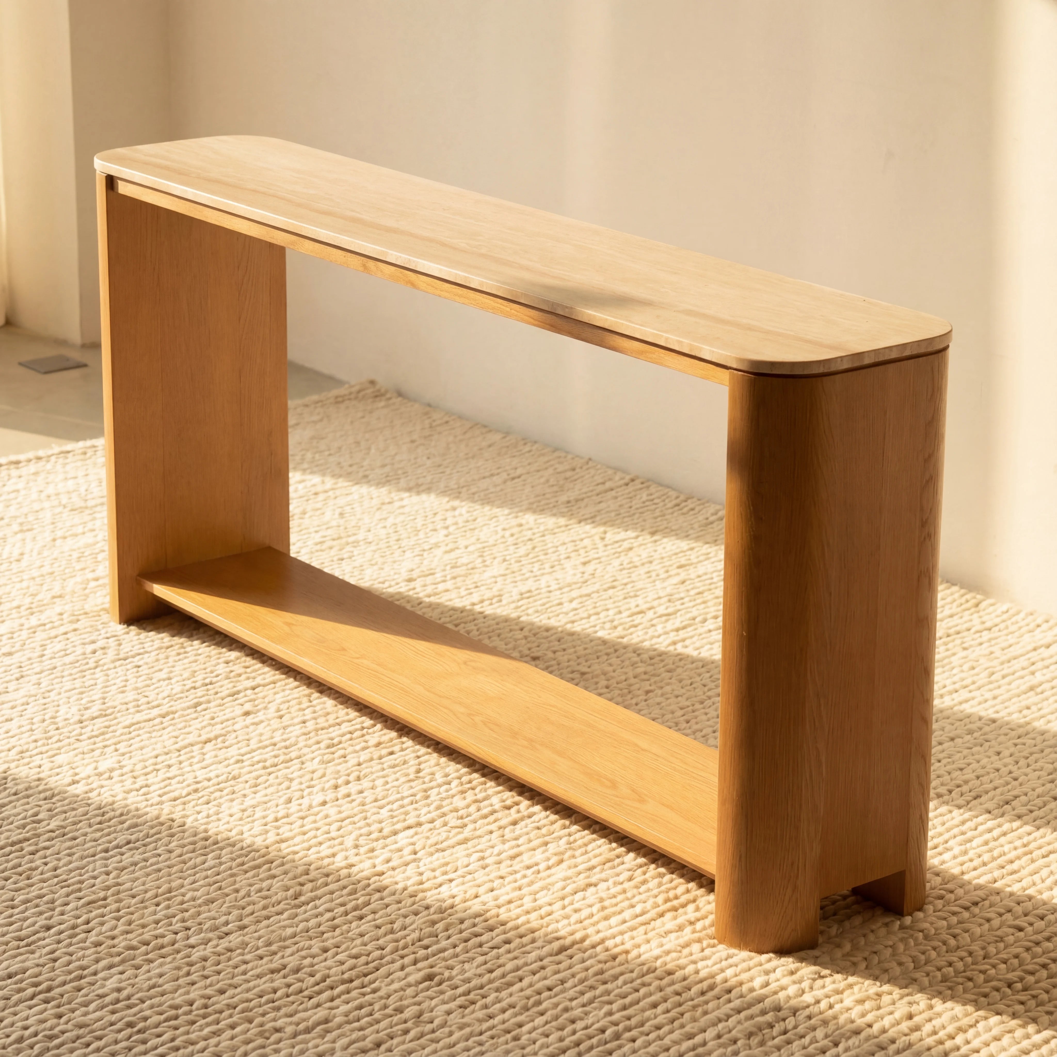 Ovelo Console Table Oak wood with travertine top