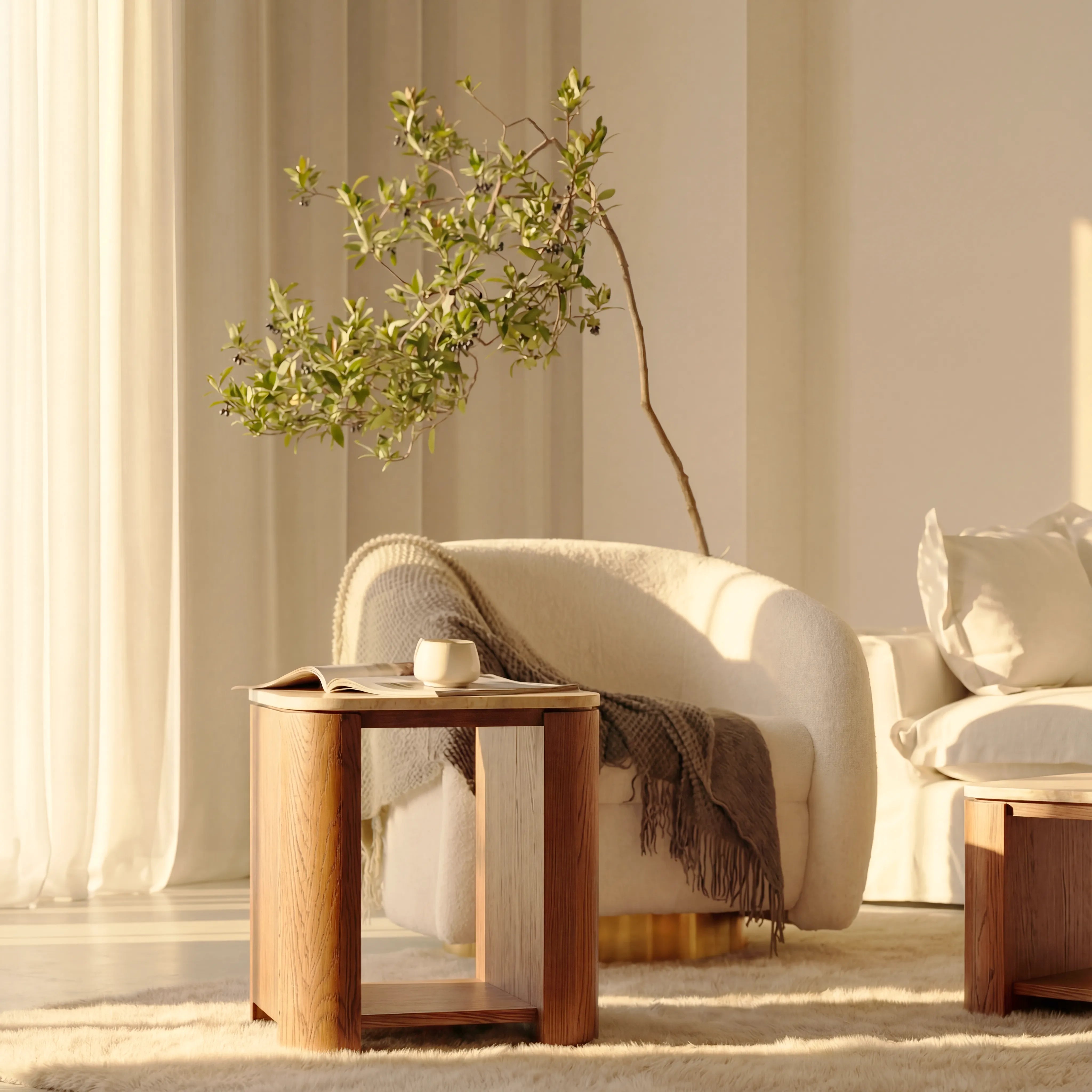 Ovelo Side Table Oak wood with travertine top