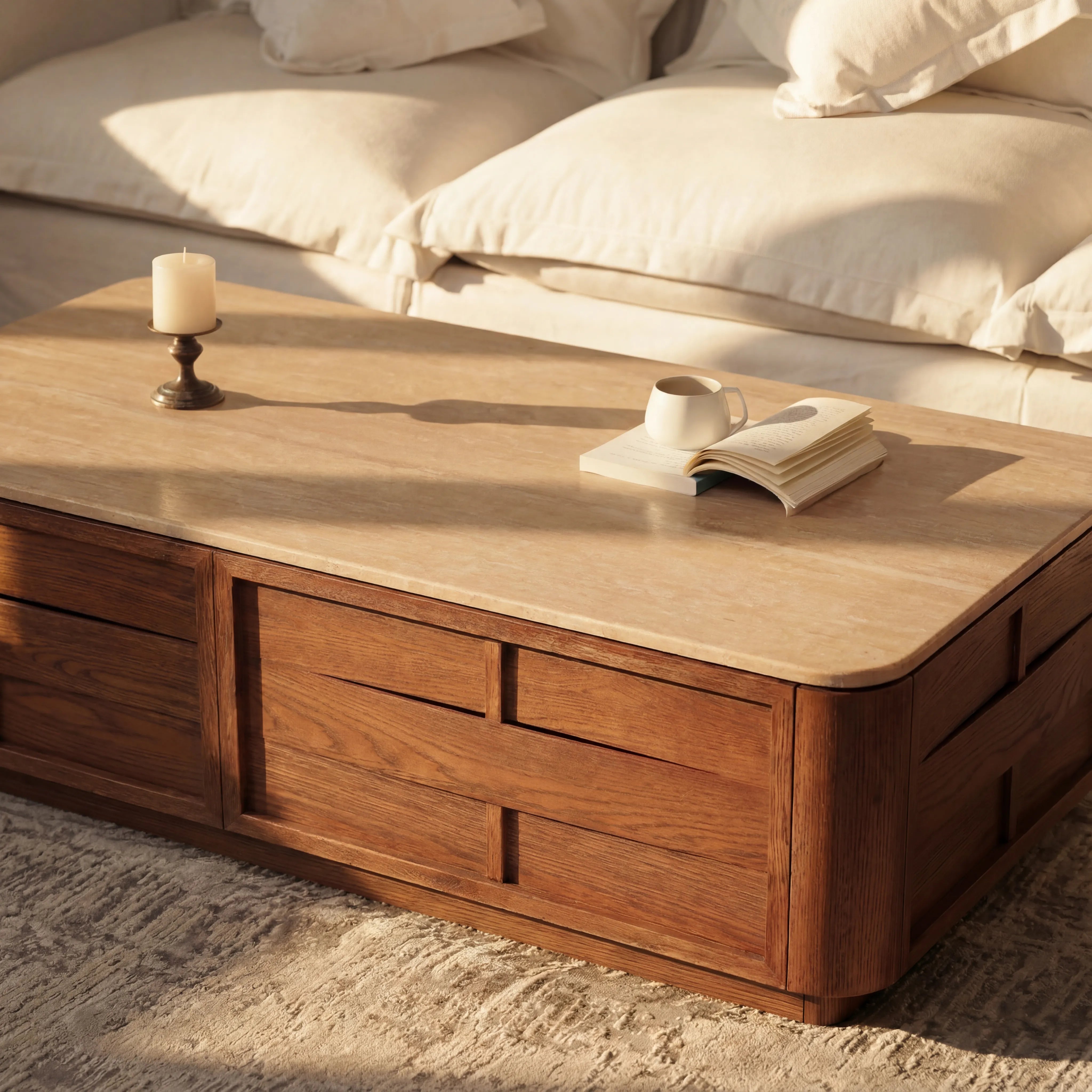 Hearth Coffee Table Oak wood with travertine top