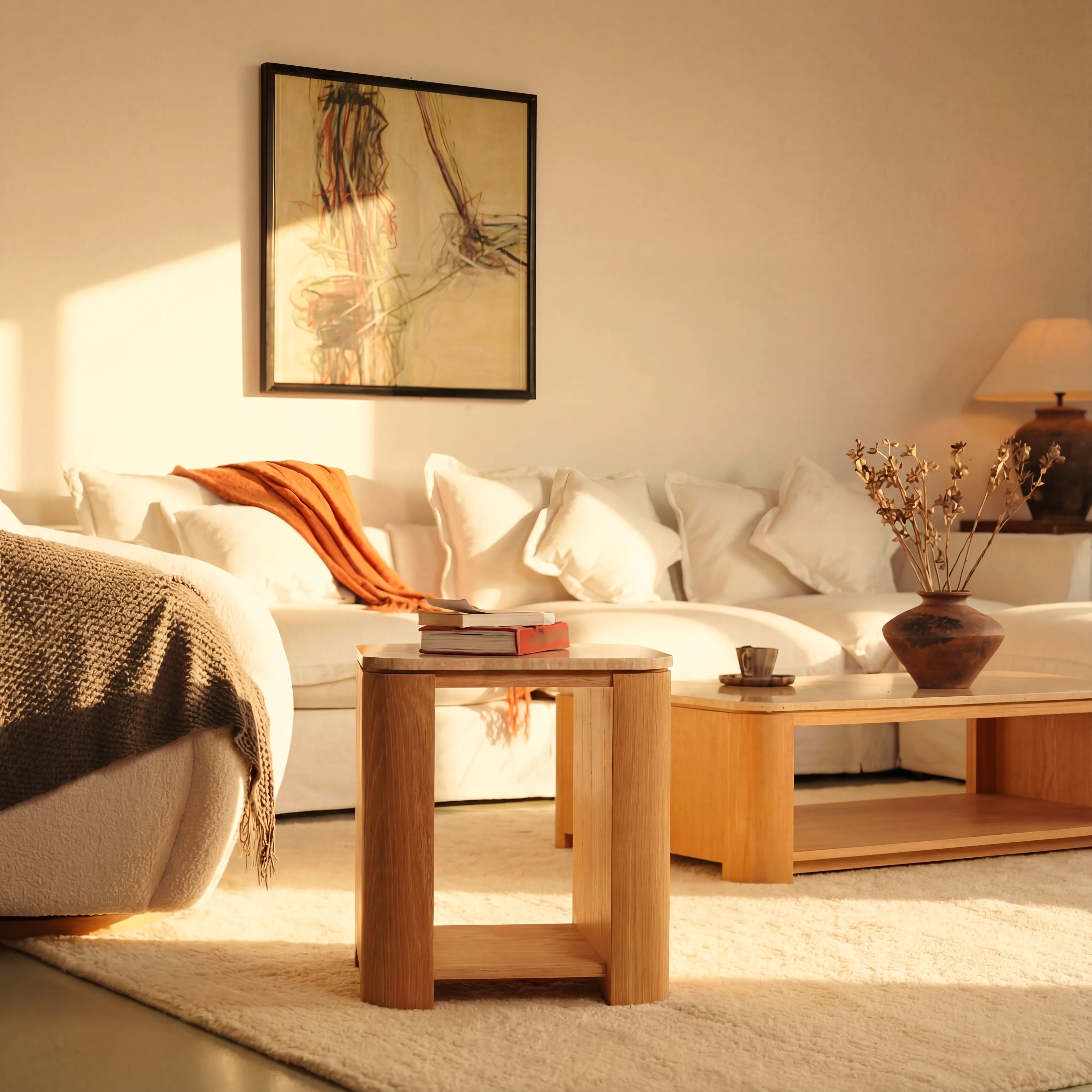 Ovelo Side Table Oak wood with travertine top
