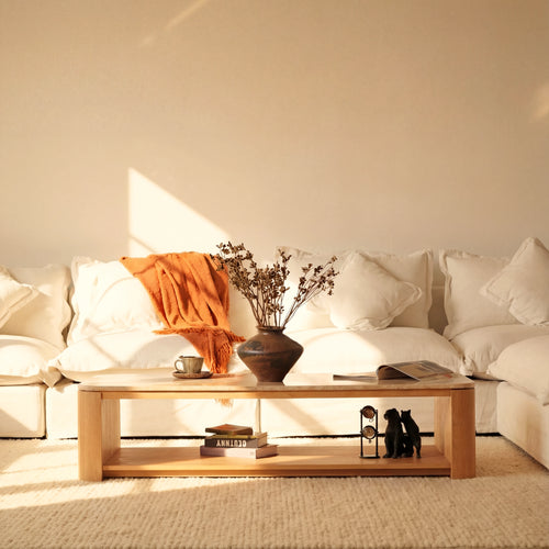 Ovelo Coffee Table Oak wood with travertine top