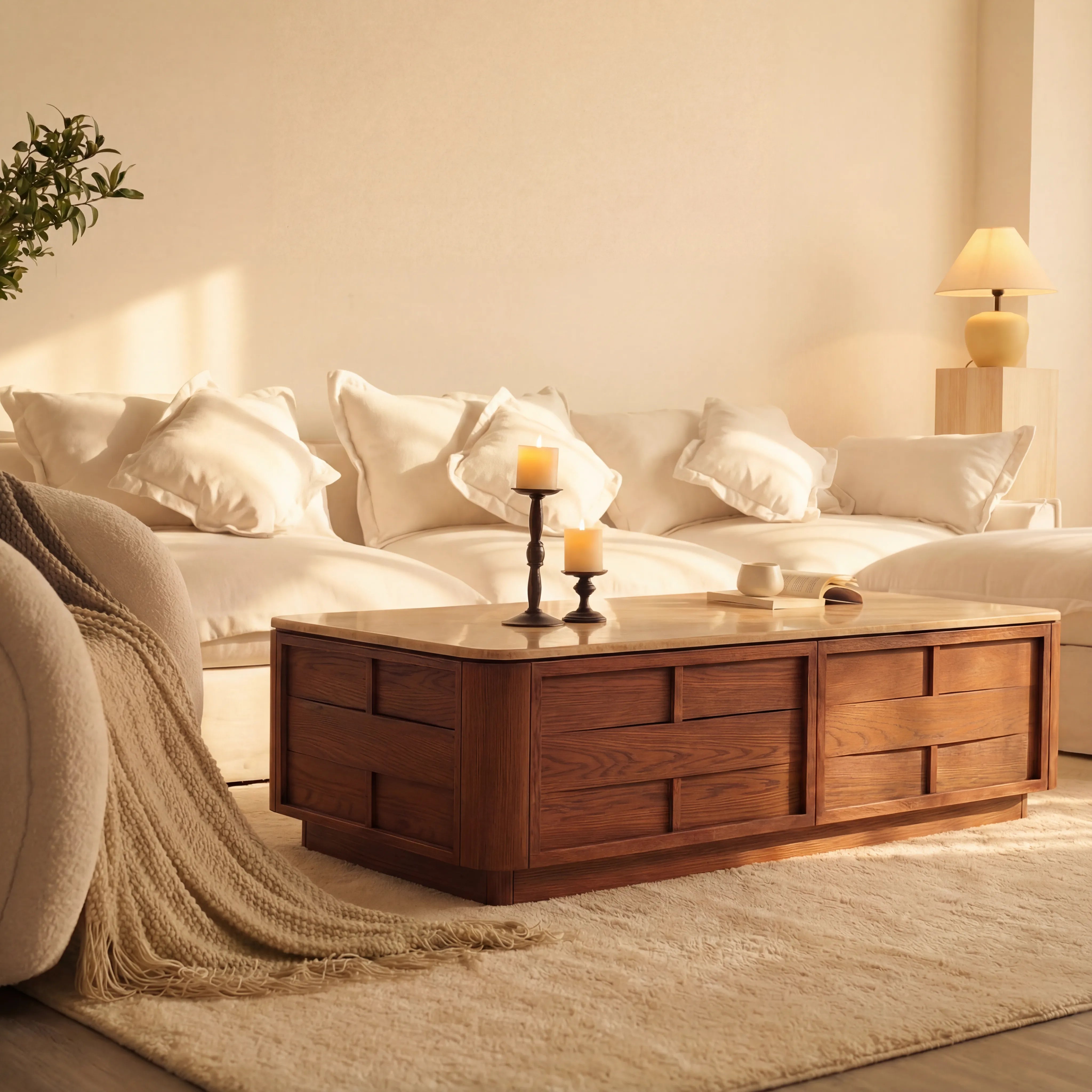 Hearth Coffee Table Oak wood with travertine top