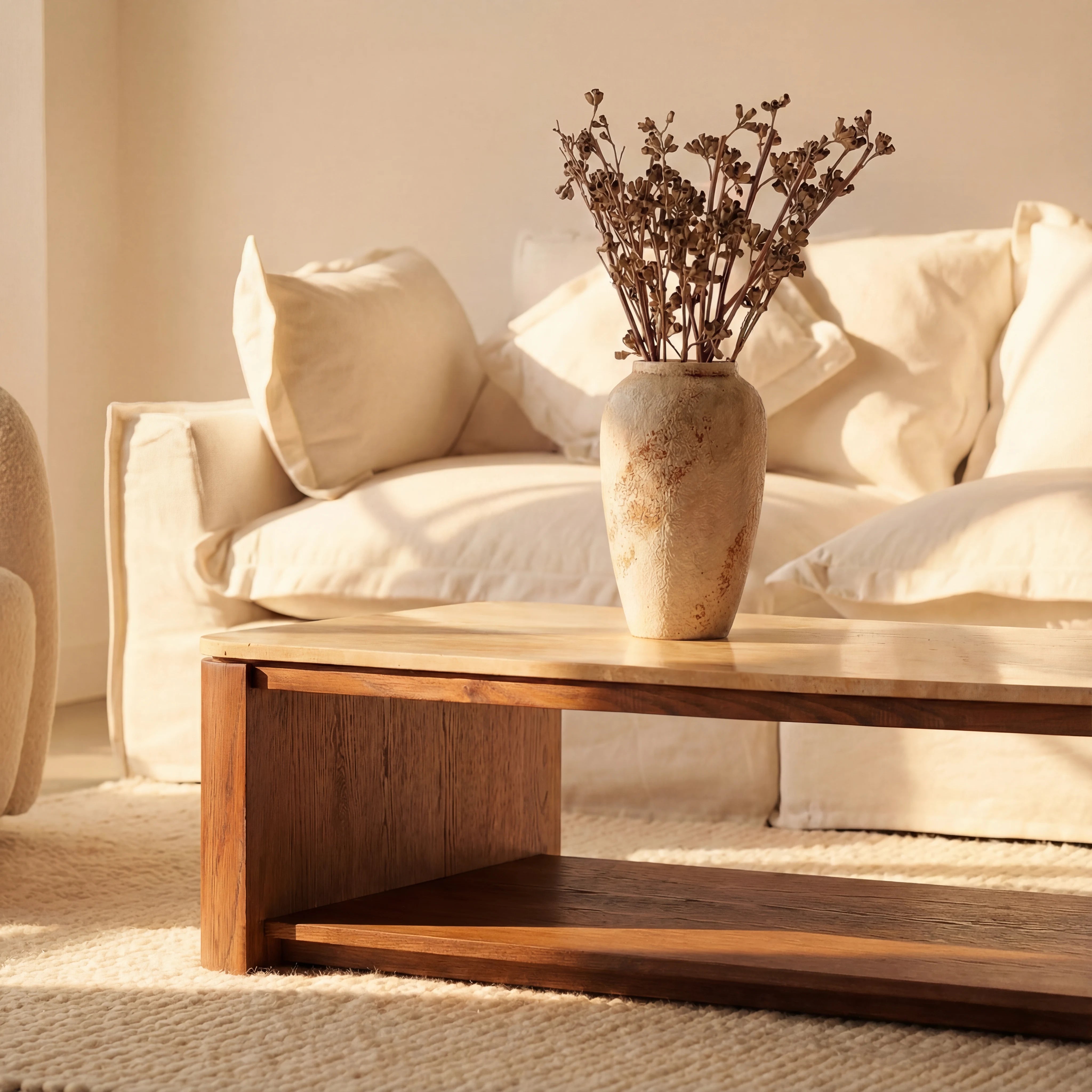 Ovelo Coffee Table Oak wood with travertine top