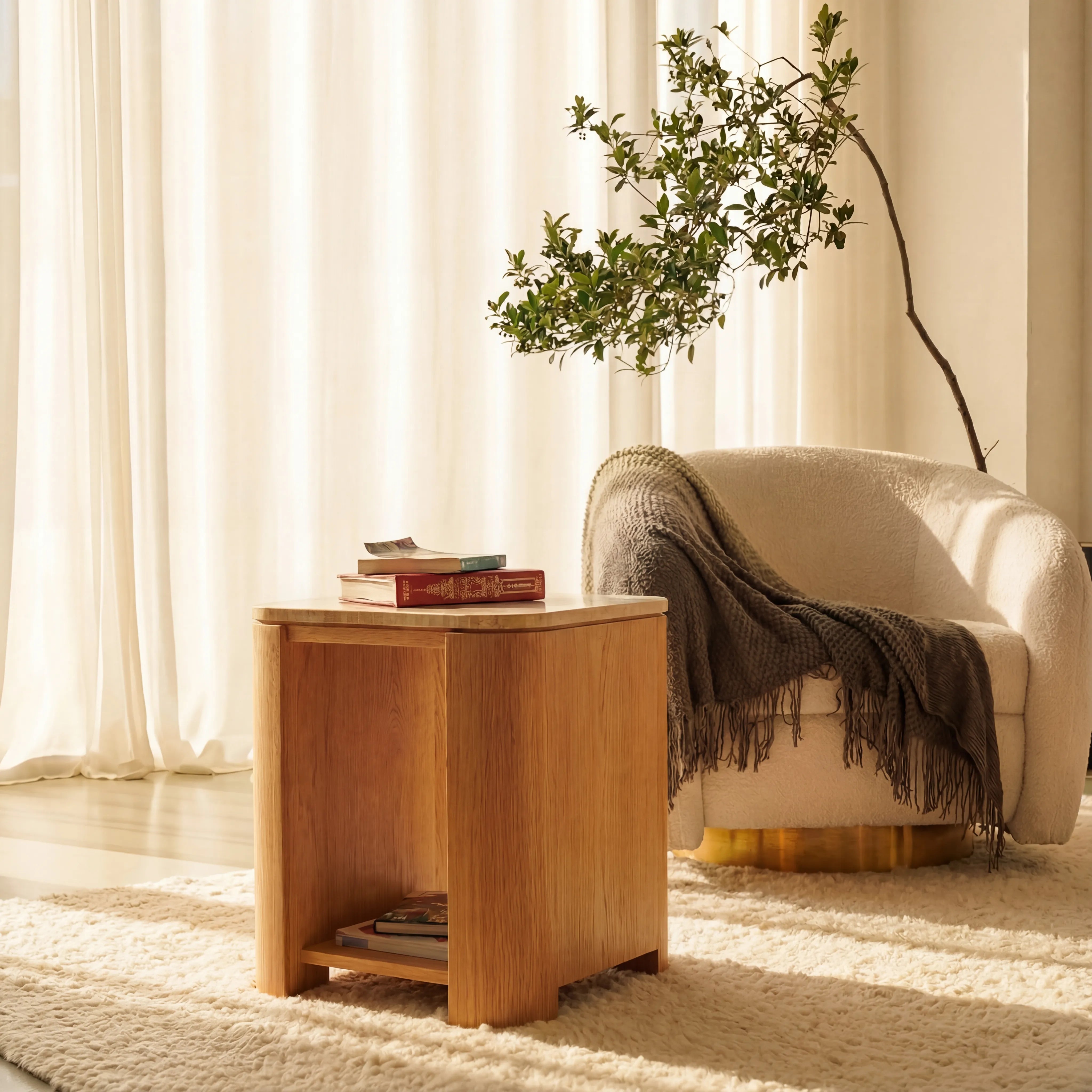 Ovelo Side Table Oak wood with travertine top