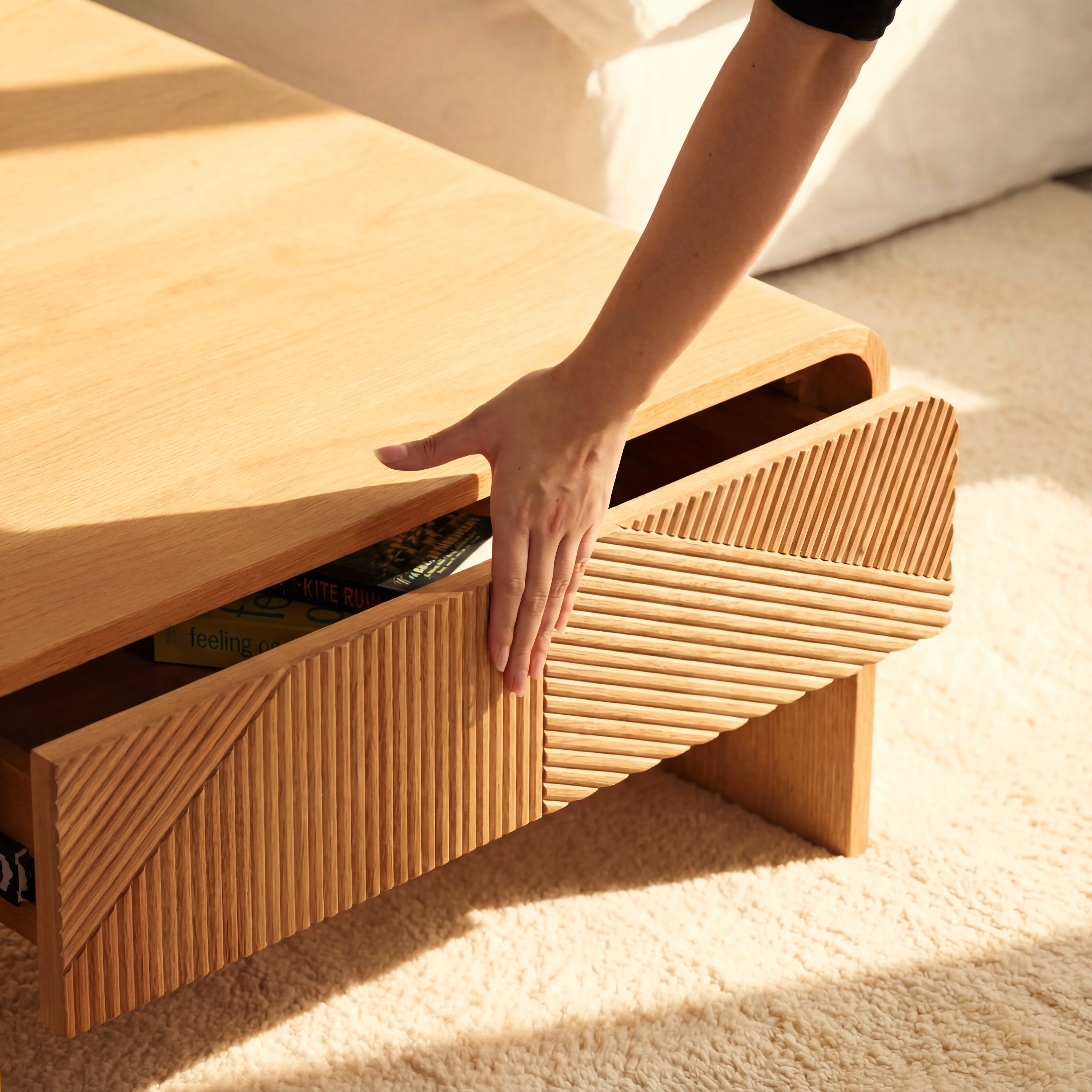 VISTA Coffee Table White oak with sculpted slat detailing