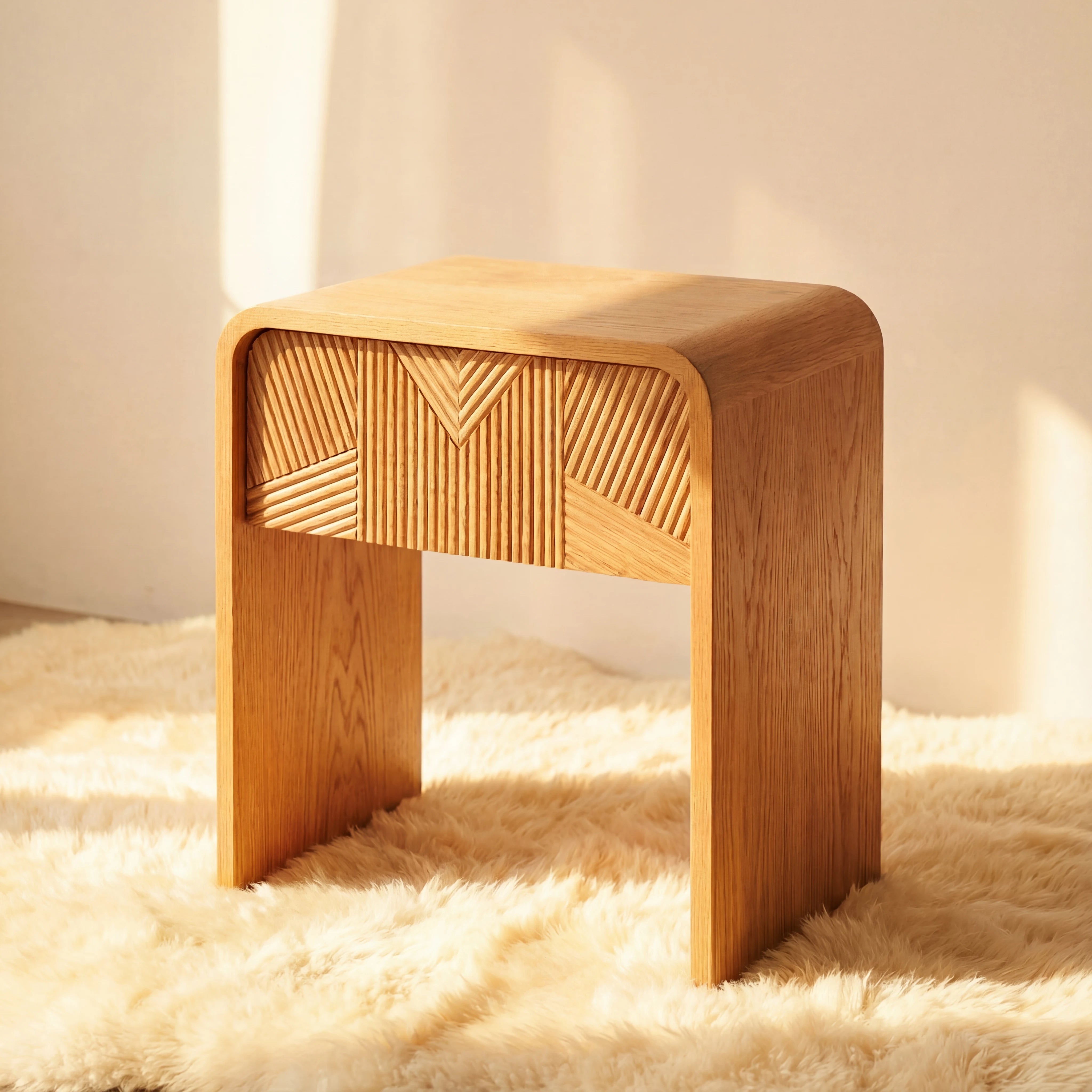 Vista Side Table White oak with sculpted slat detailing