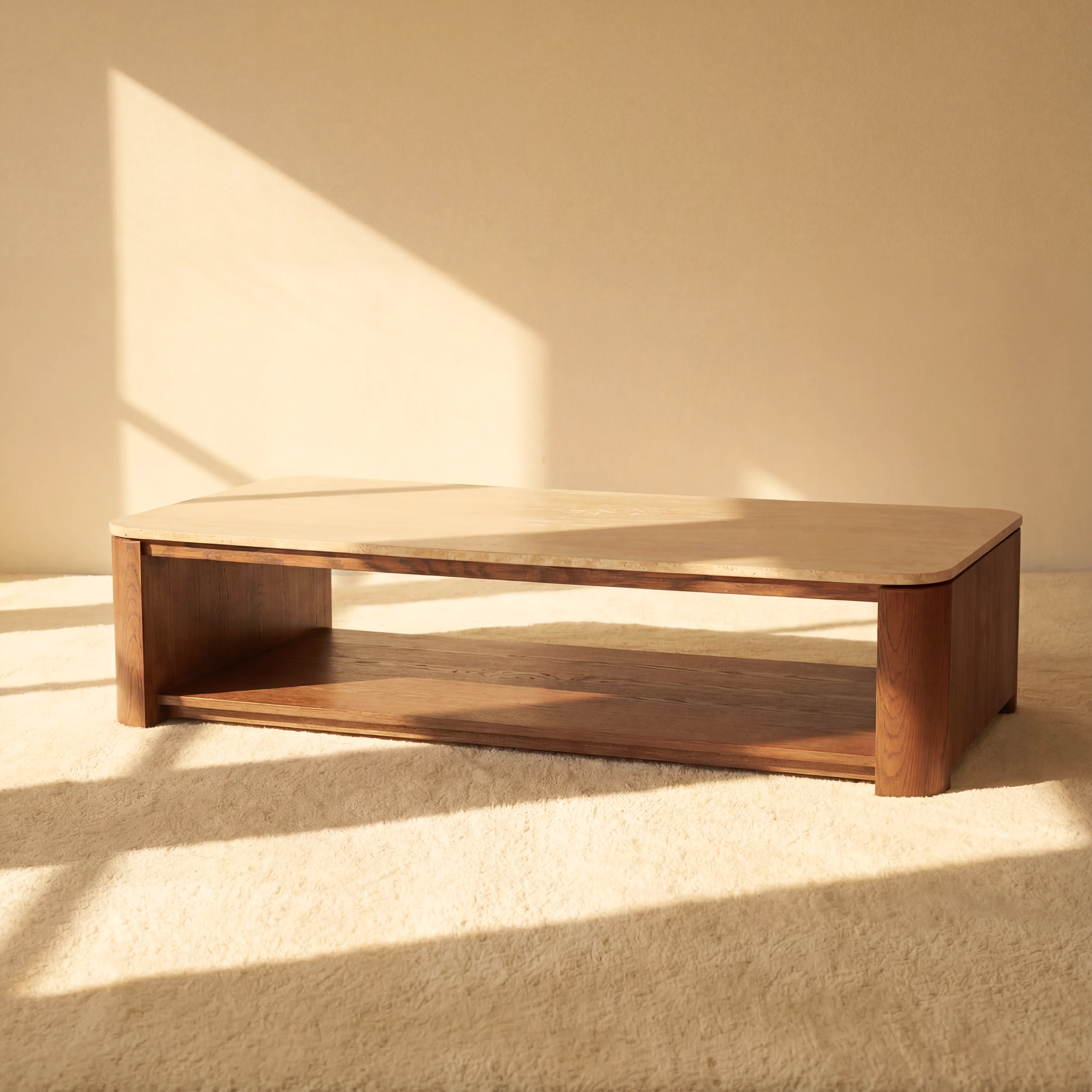 Ovelo Coffee Table Oak wood with travertine top