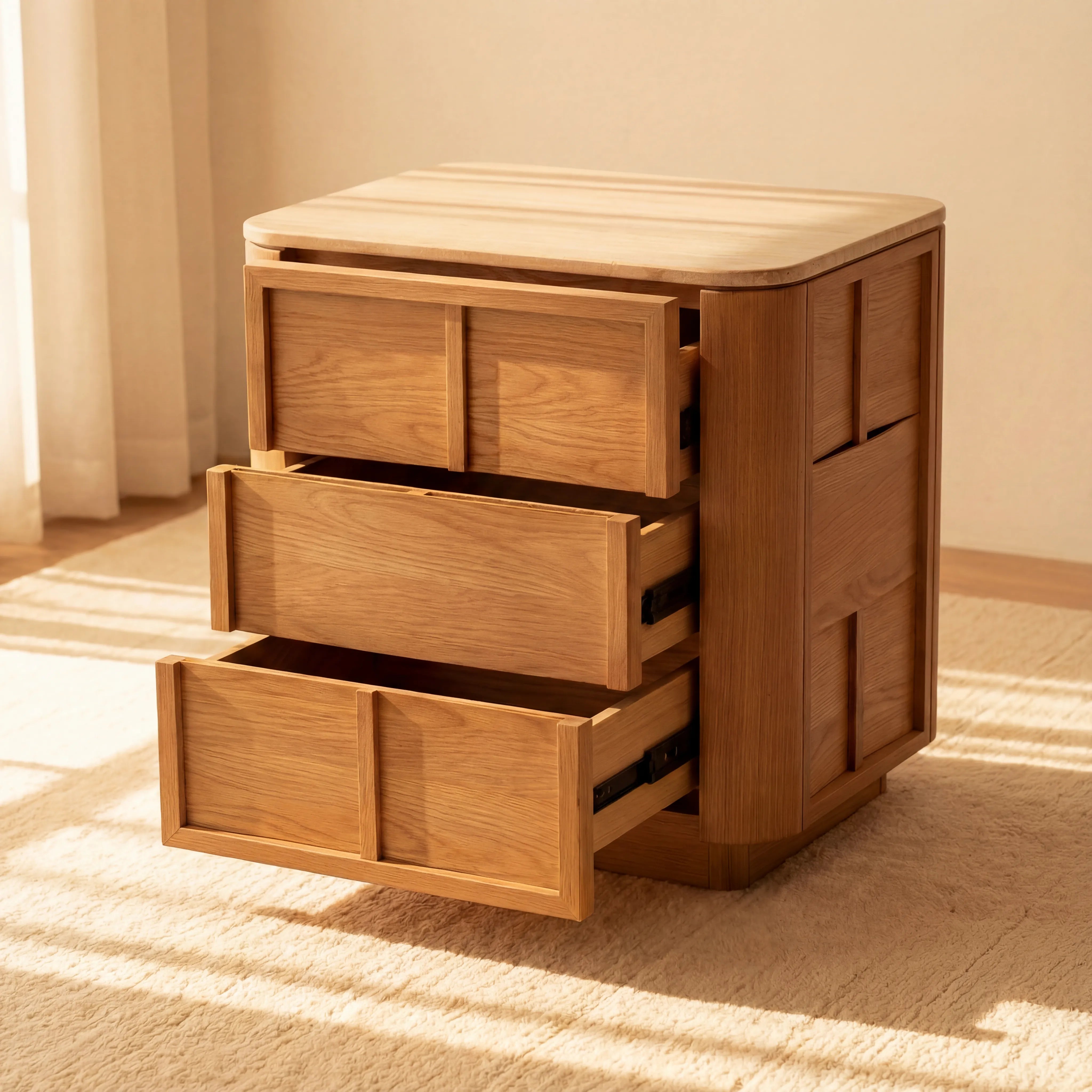 Hearth Bedside Table Oak wood with travertine top