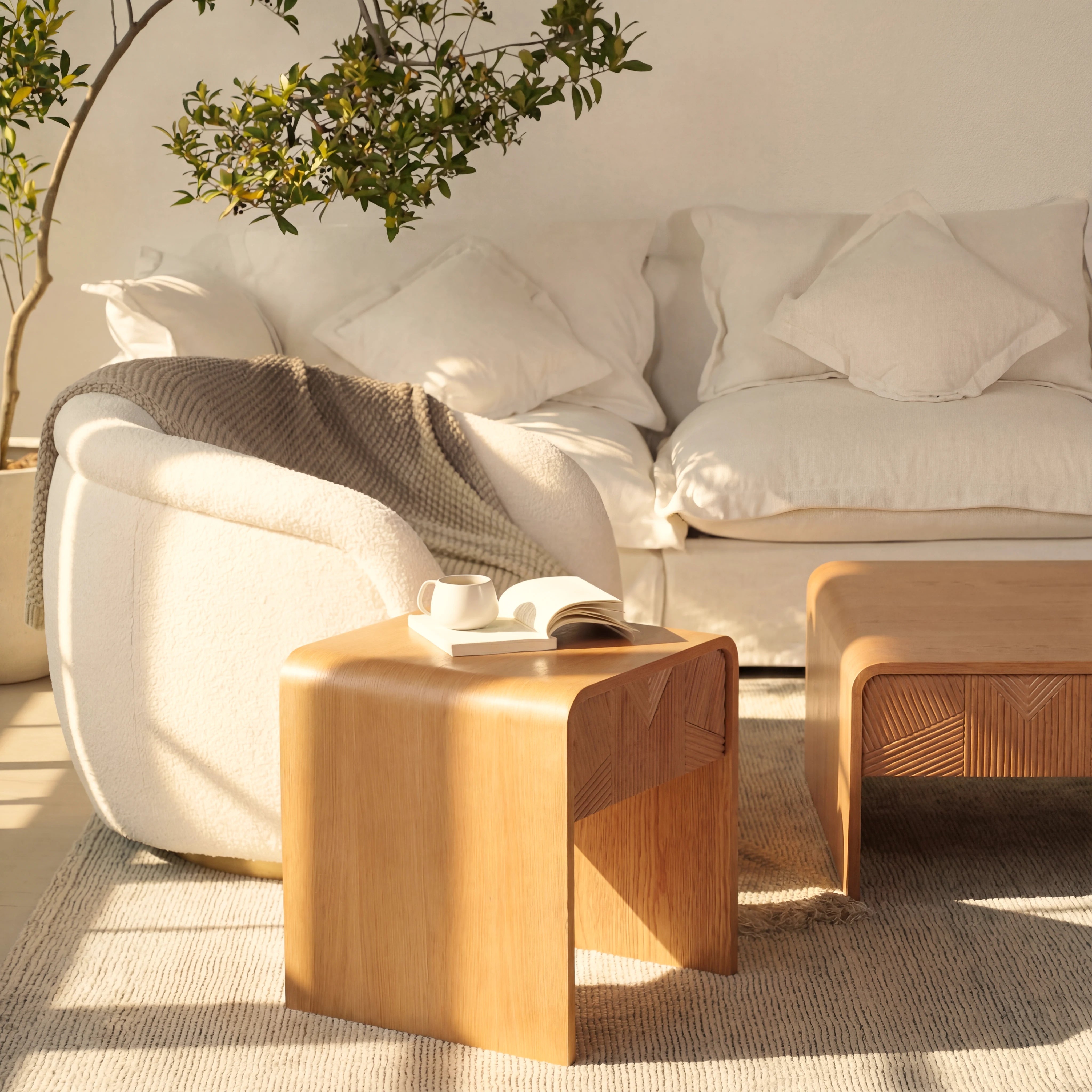 Vista Side Table White oak with sculpted slat detailing