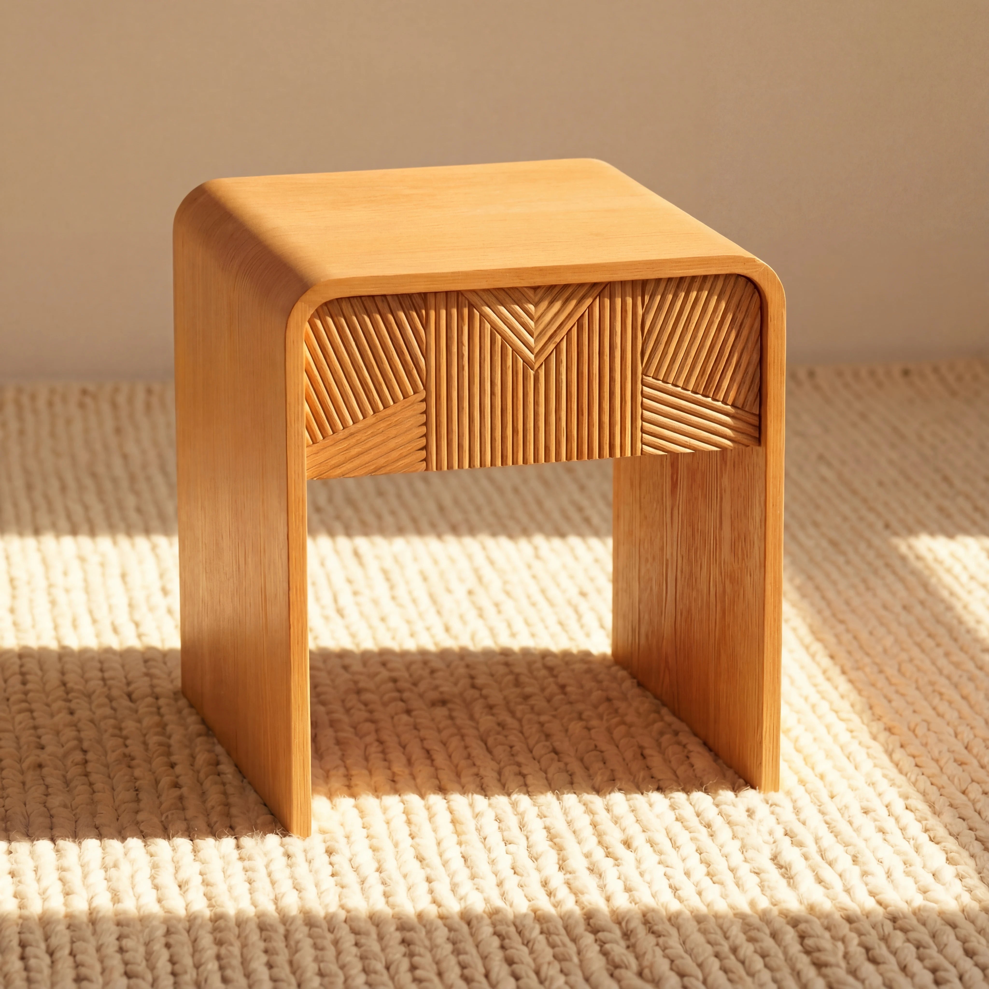 Vista Side Table White oak with sculpted slat detailing