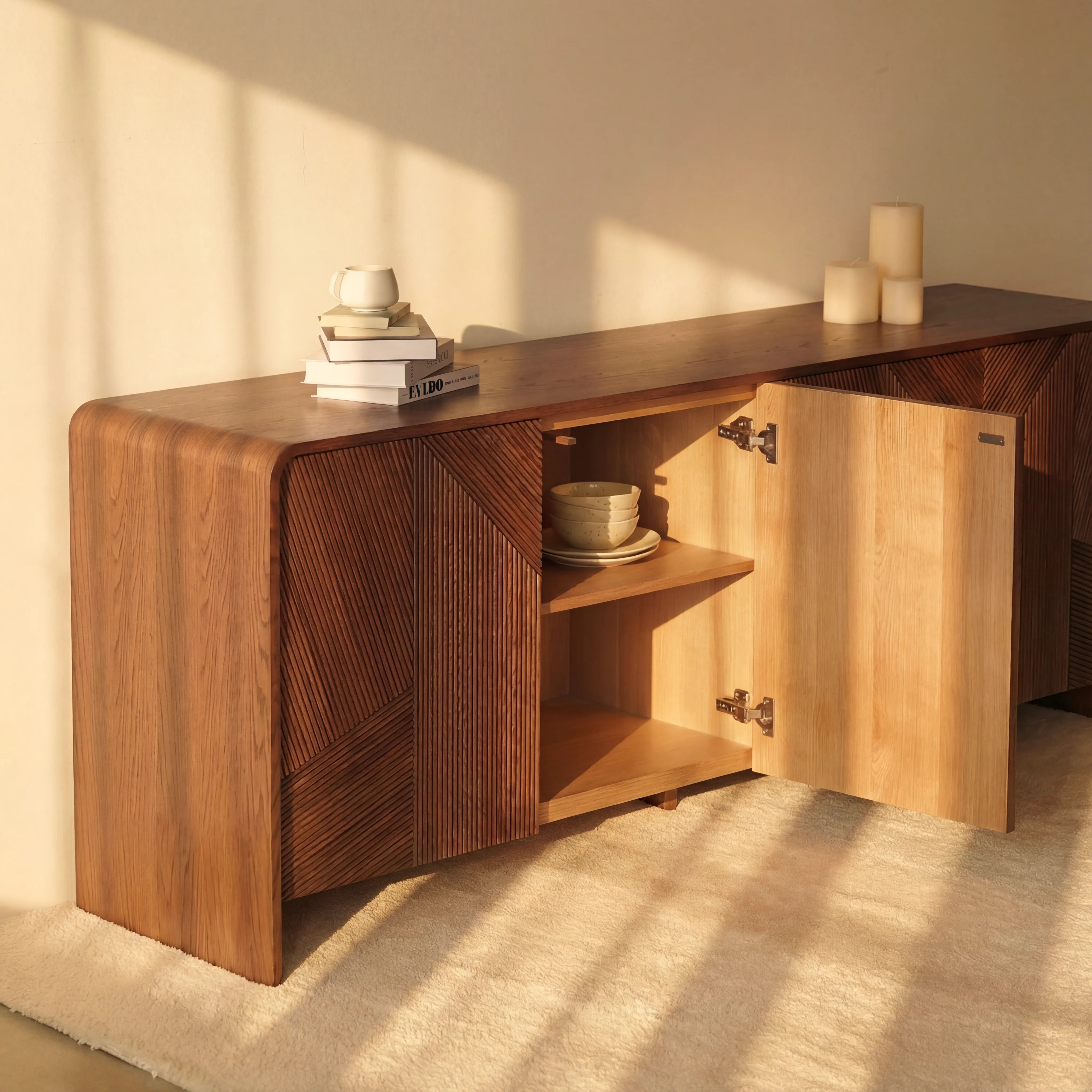 Vista Sideboard White oak with sculpted slat detailing