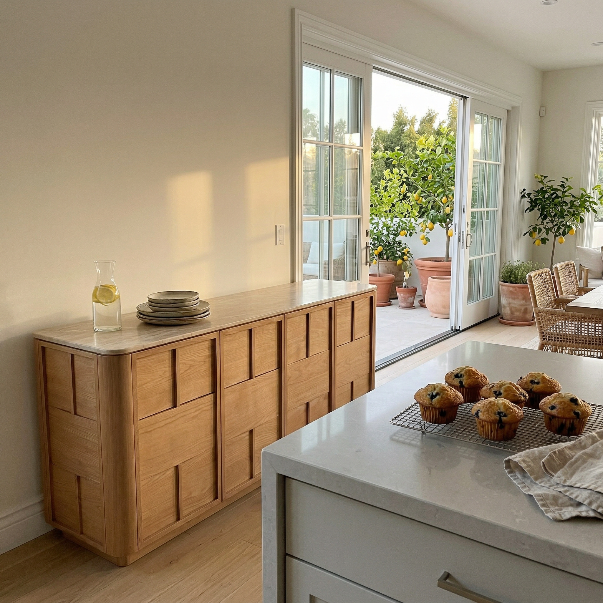 Hearth Sideboard Oak wood with travertine top